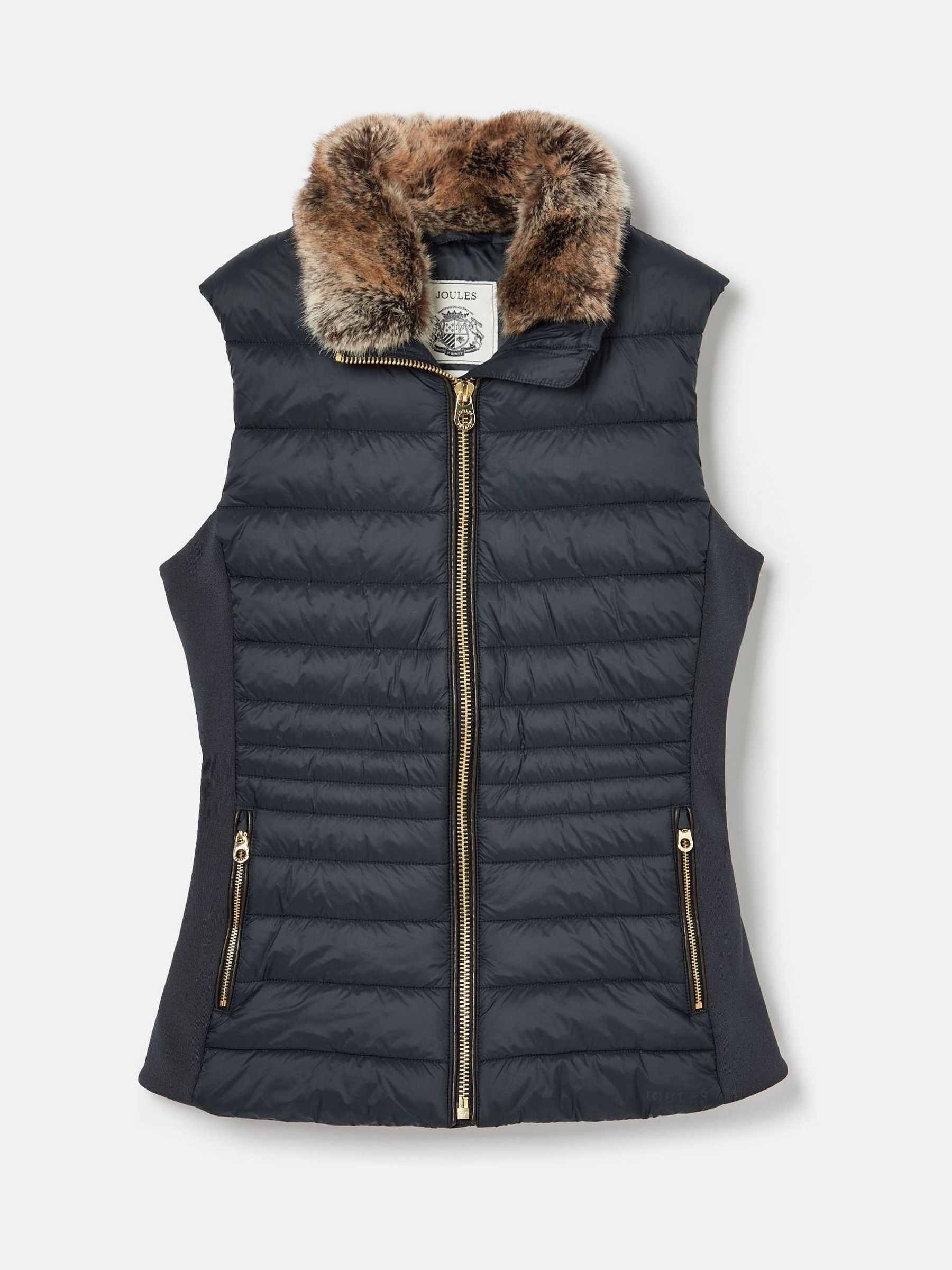 Beckley Navy Padded Showerproof Gilet With Detachable Faux Fur Collar - Image 5 of 5