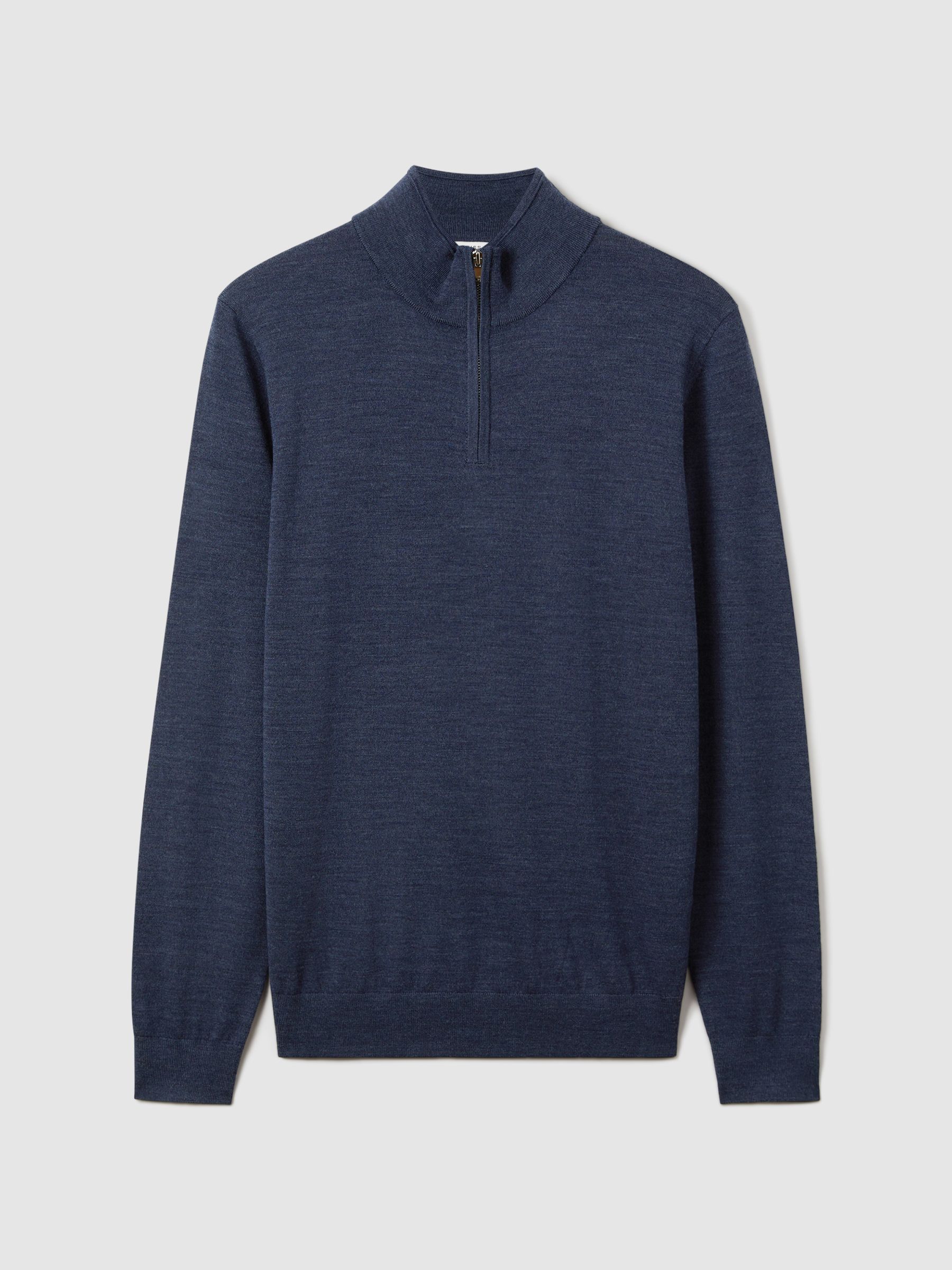 Merino Wool Half-Zip Funnel Neck Jumper in Indigo Melange - Image 2 of 6