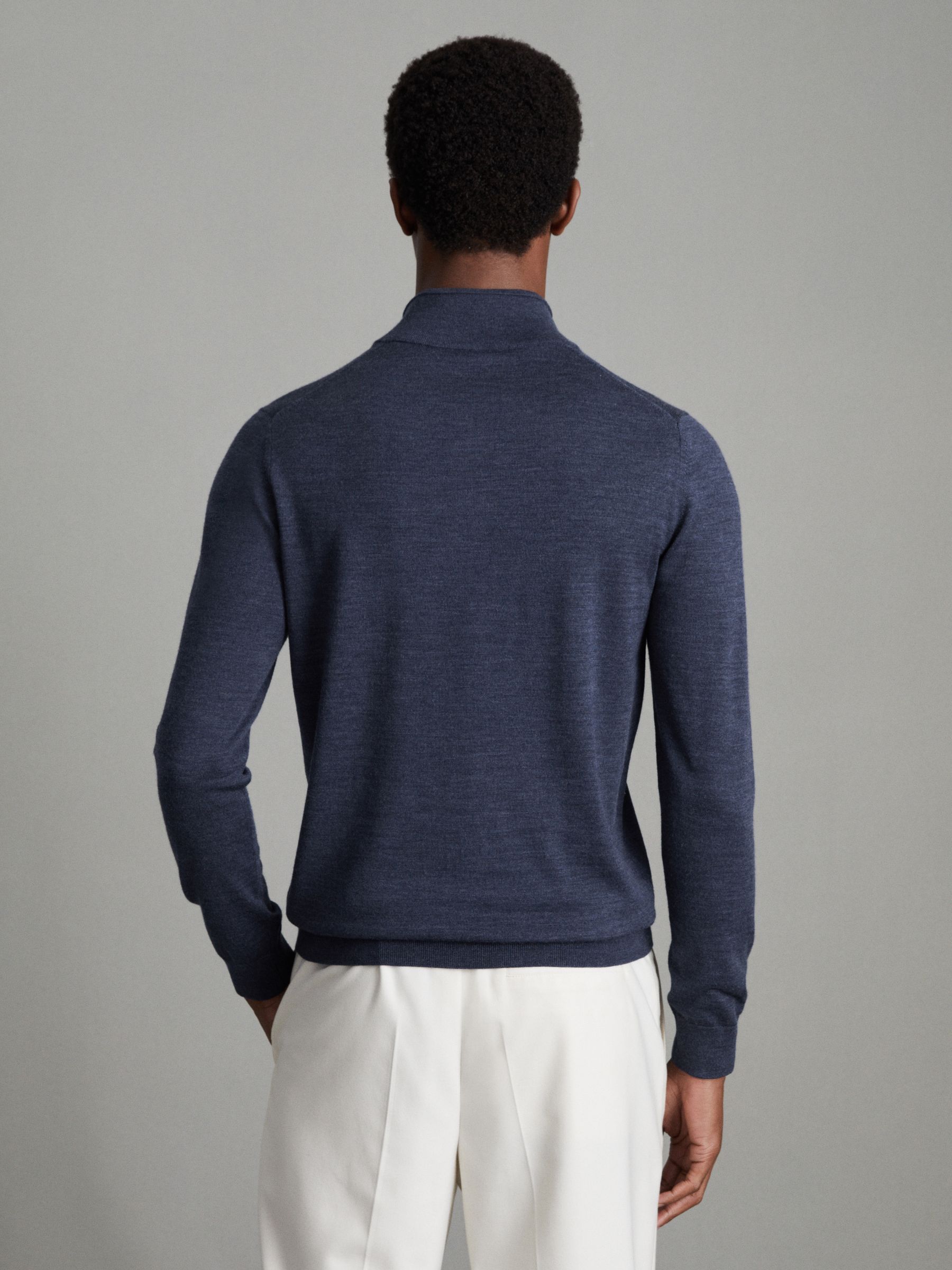 Merino Wool Half-Zip Funnel Neck Jumper in Indigo Melange - Image 4 of 6