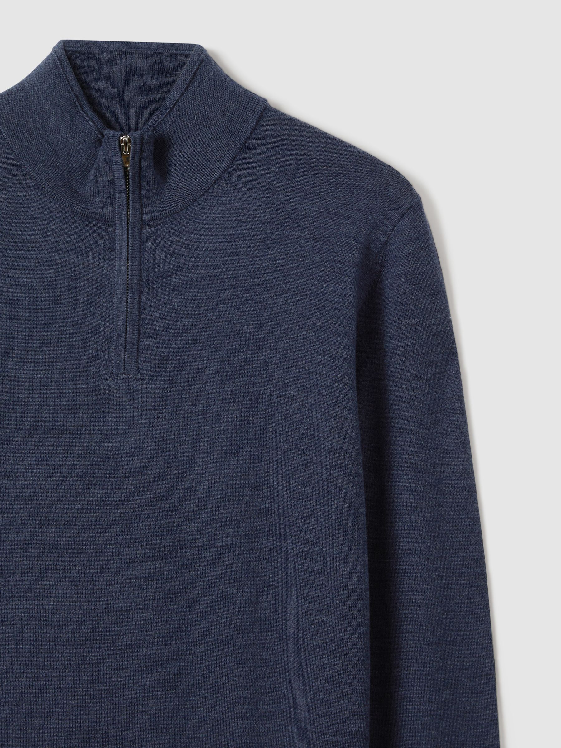 Merino Wool Half-Zip Funnel Neck Jumper in Indigo Melange - Image 5 of 6