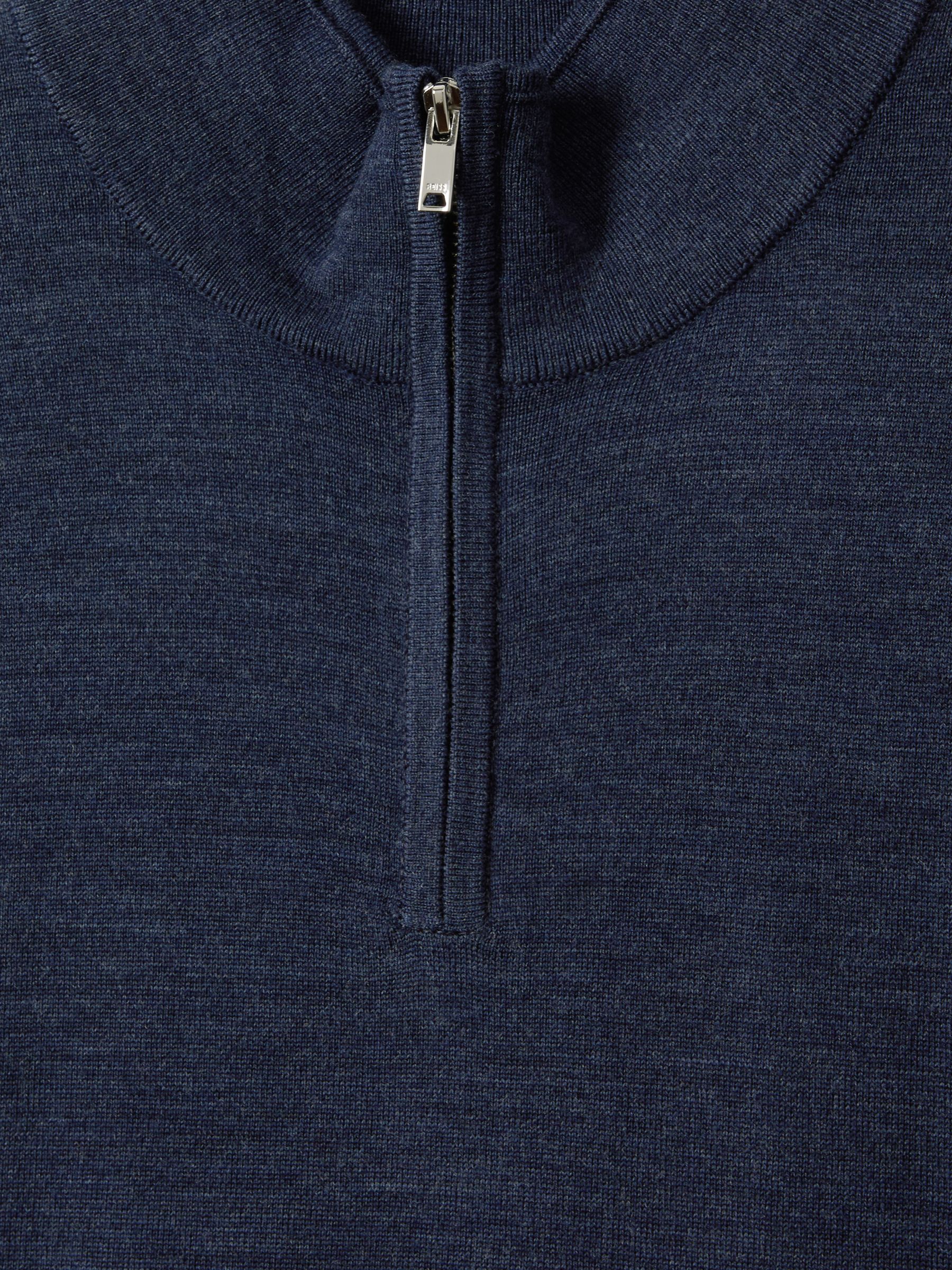 Merino Wool Half-Zip Funnel Neck Jumper in Indigo Melange - Image 6 of 6