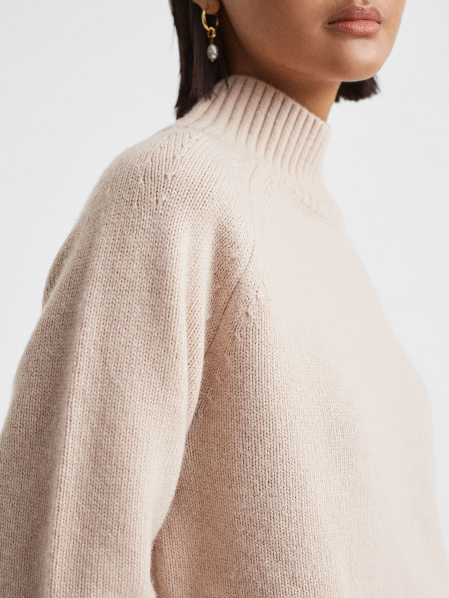 Casual Wool-Cashmere Funnel Neck Jumper in Neutral - Image 1 of 6