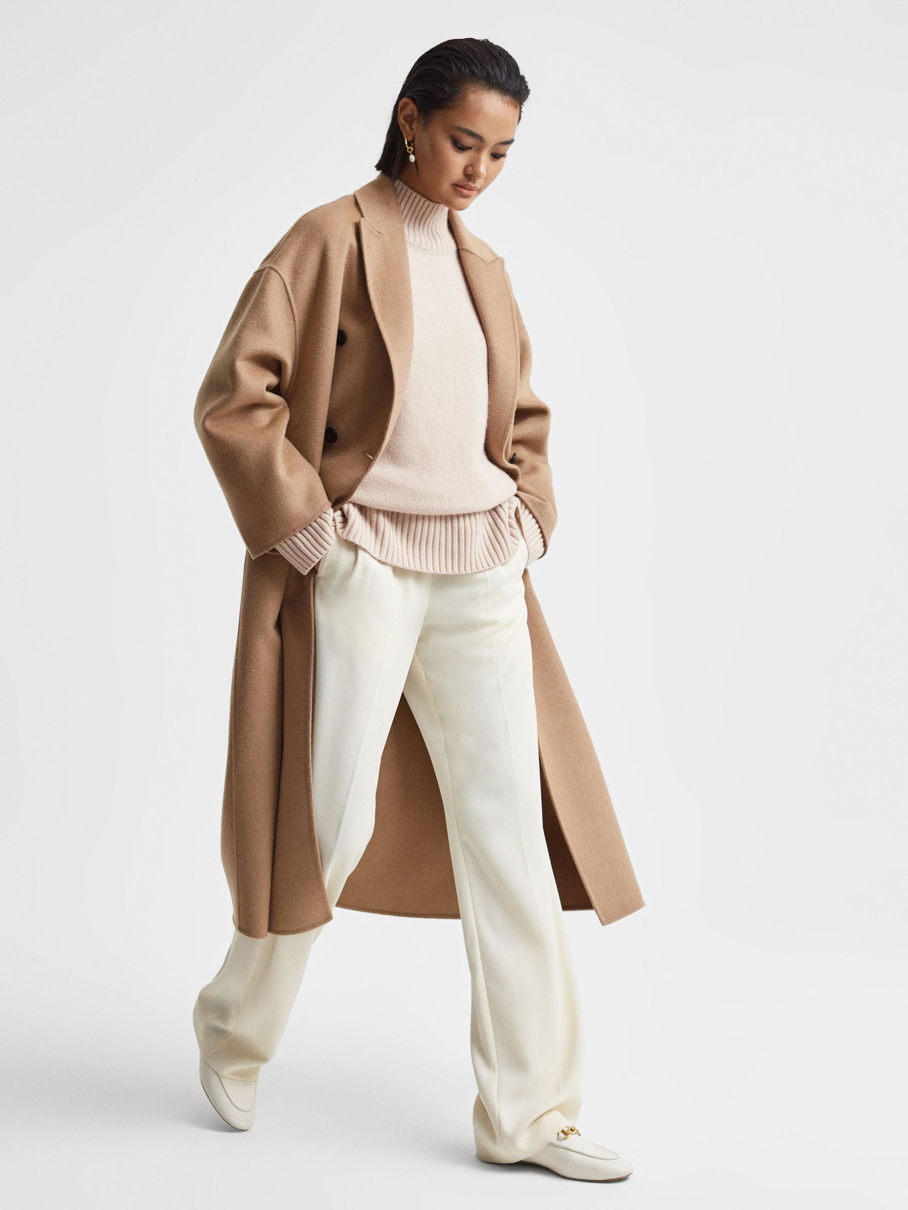Casual Wool-Cashmere Funnel Neck Jumper in Neutral - Image 3 of 6