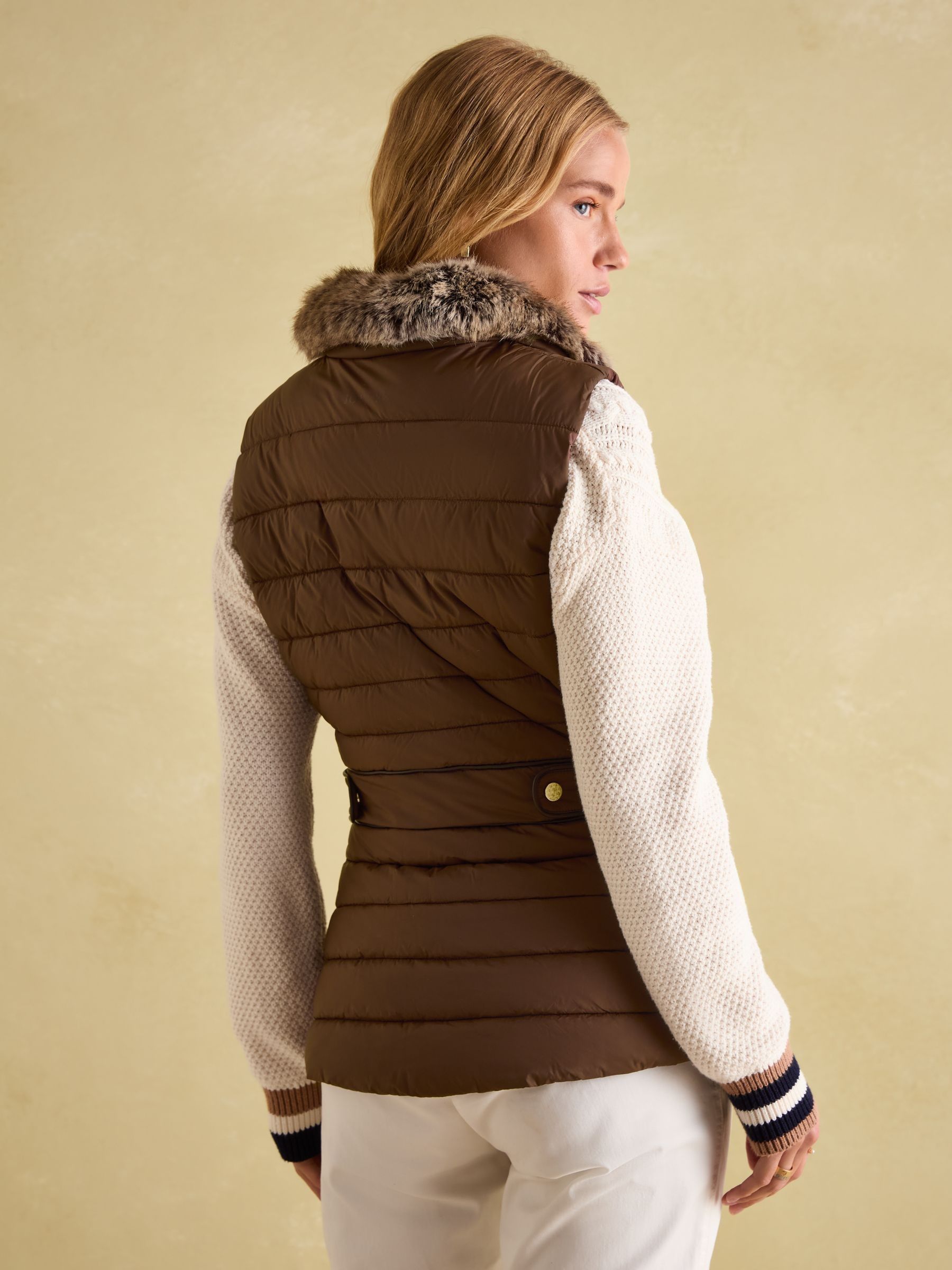 Beckley Brown Padded Showerproof Gilet With Detachable Faux Fur Collar - Image 2 of 8