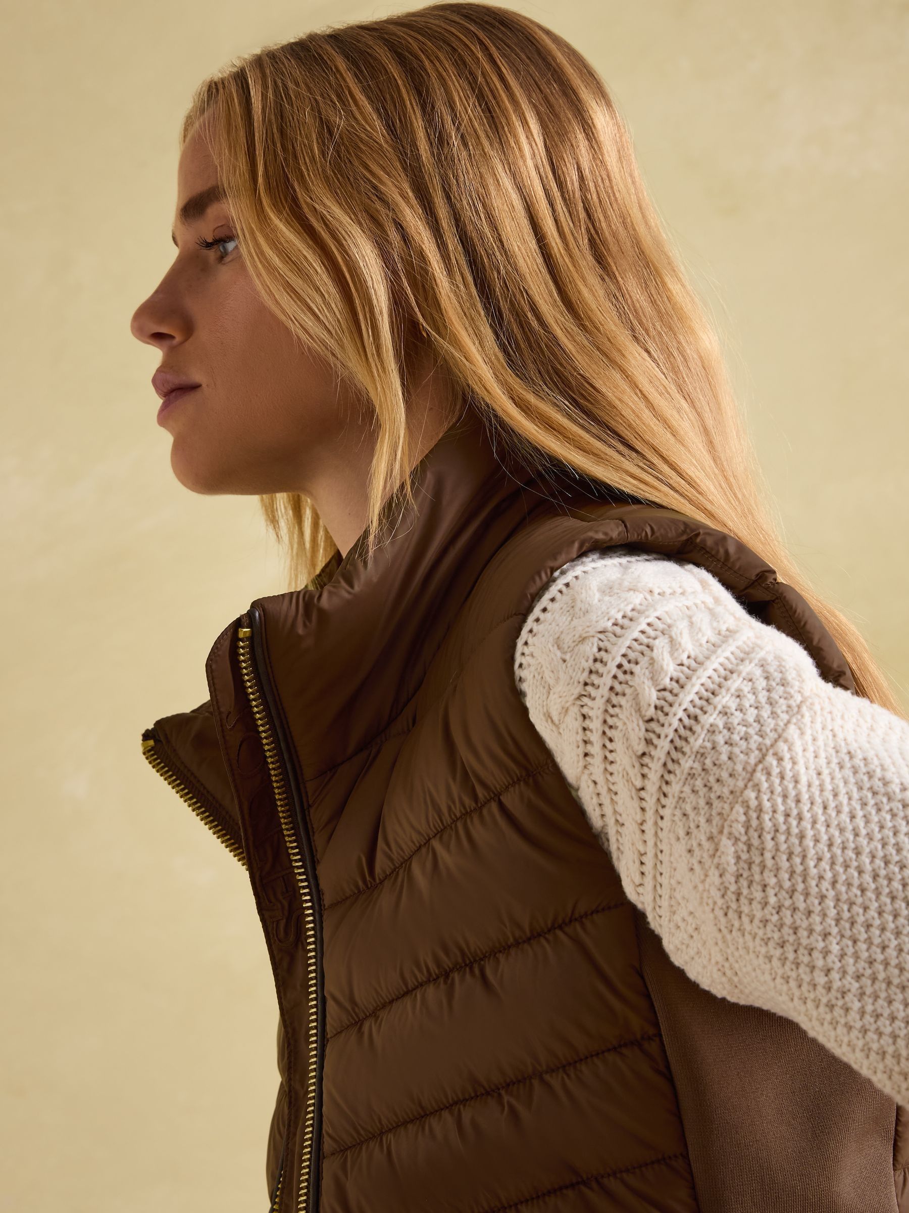 Beckley Brown Padded Showerproof Gilet With Detachable Faux Fur Collar - Image 6 of 8