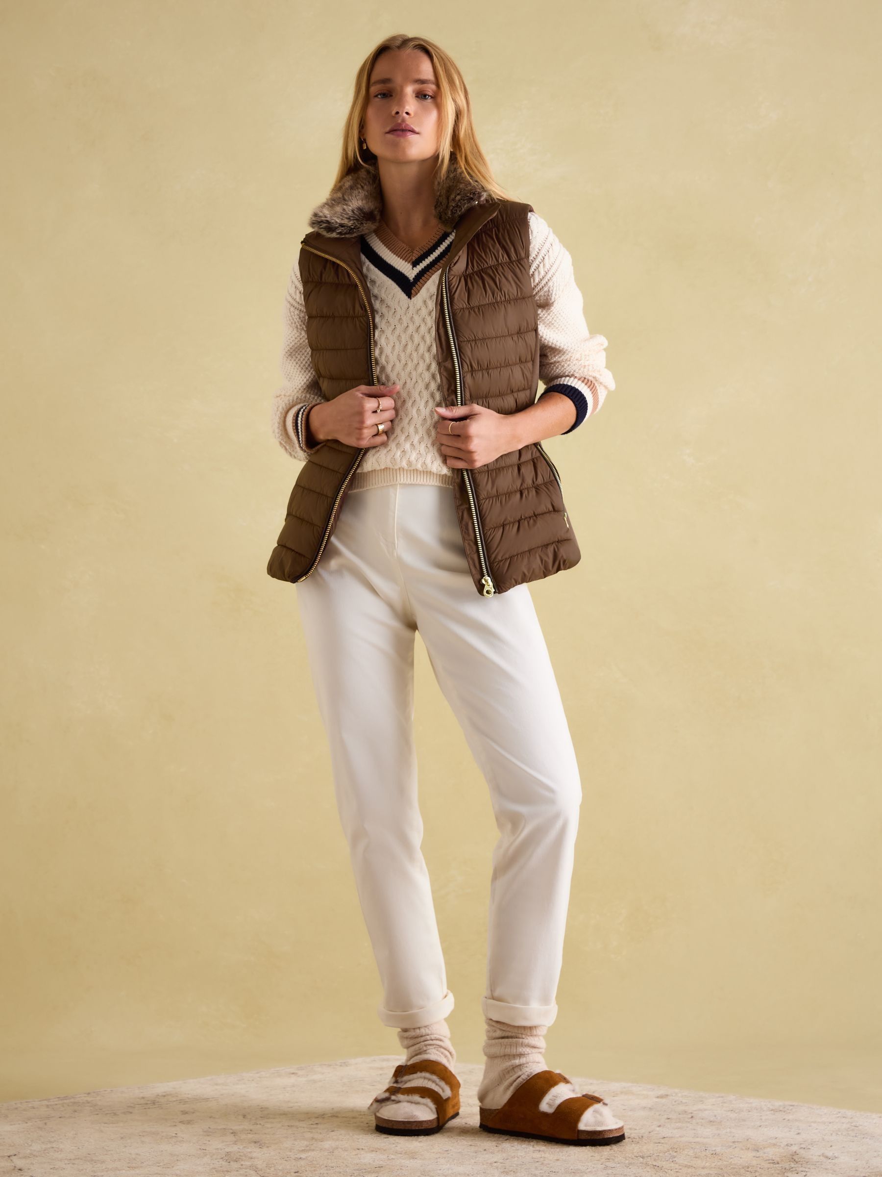 Beckley Brown Padded Showerproof Gilet With Detachable Faux Fur Collar - Image 7 of 8
