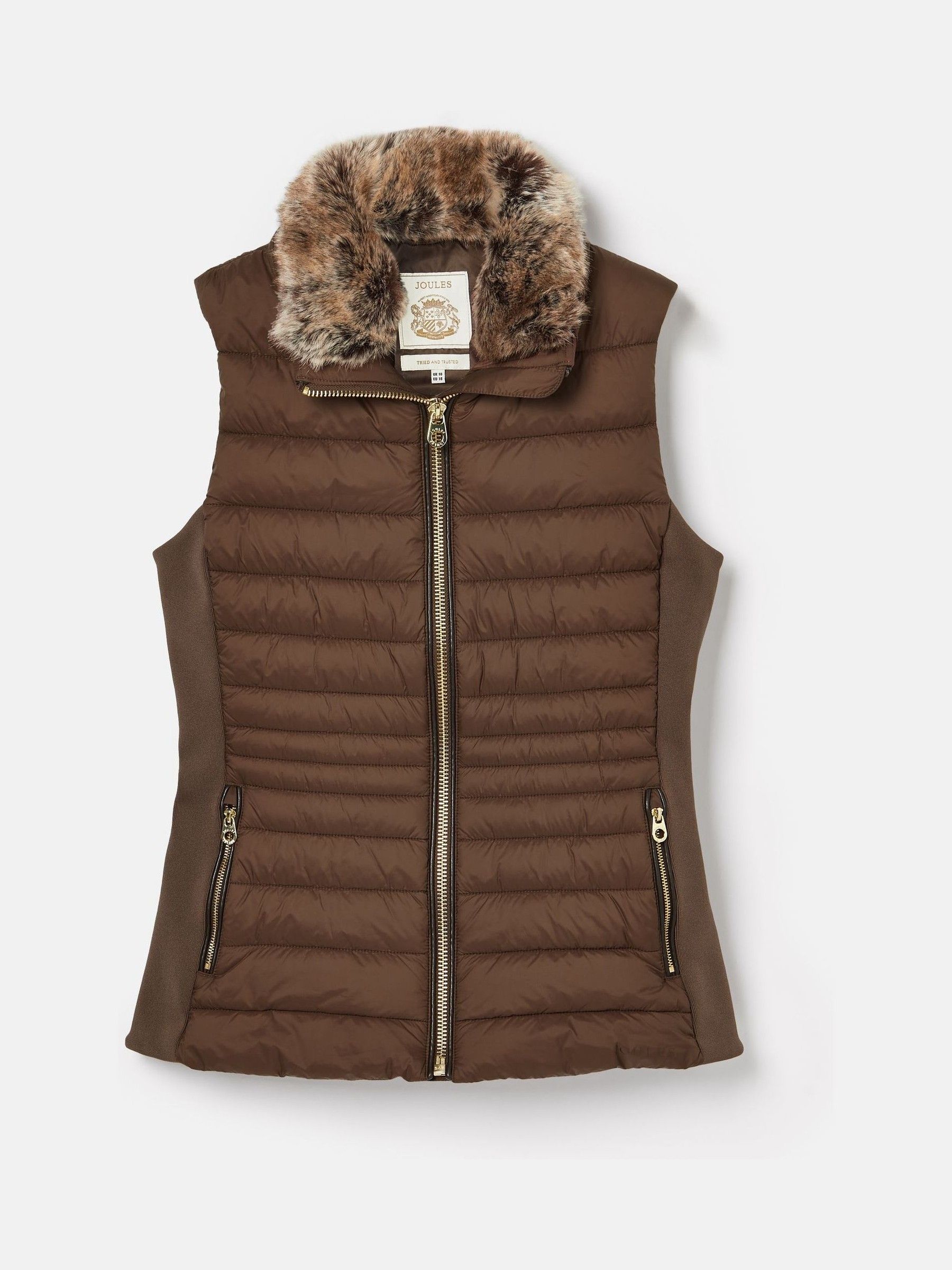 Beckley Brown Padded Showerproof Gilet With Detachable Faux Fur Collar - Image 8 of 8