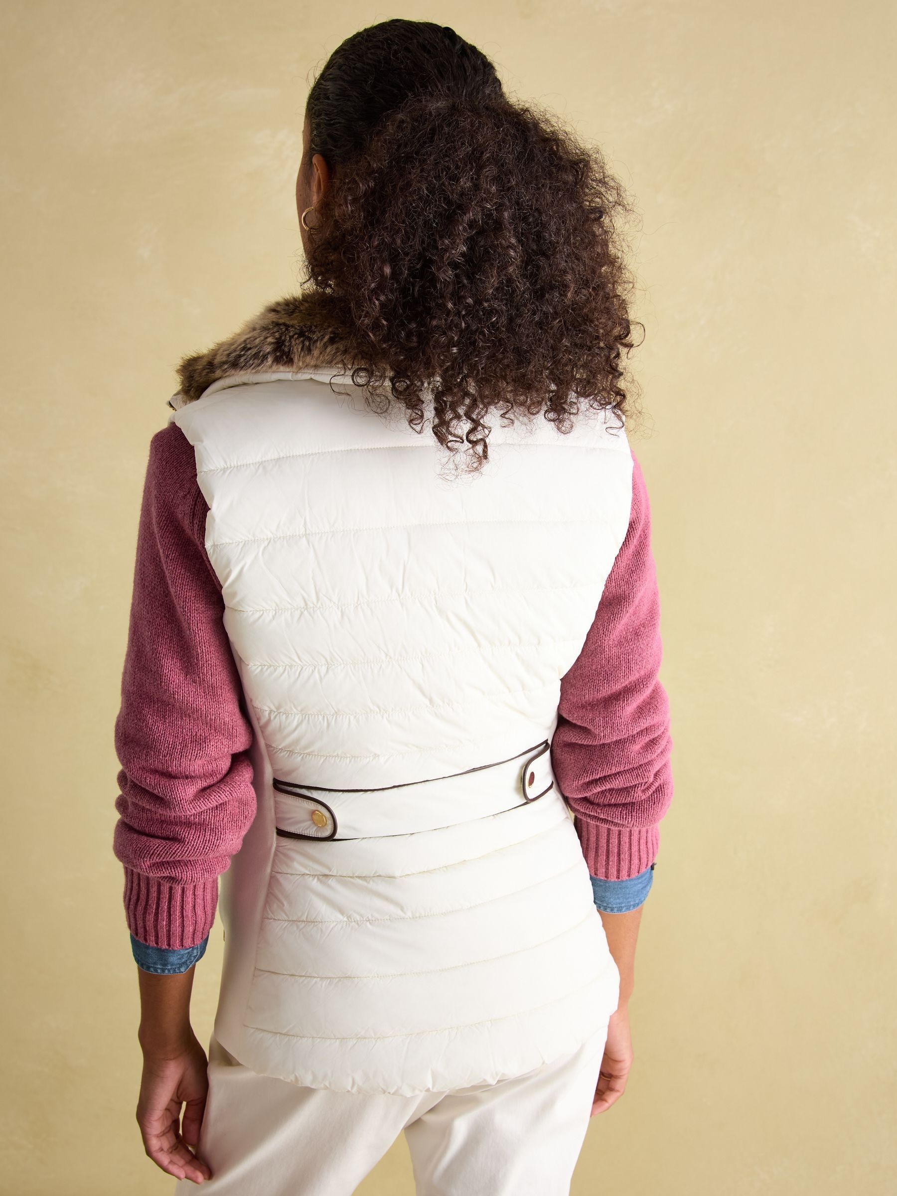 Beckley White Padded Showerproof Gilet With Detachable Faux Fur Collar - Image 2 of 7