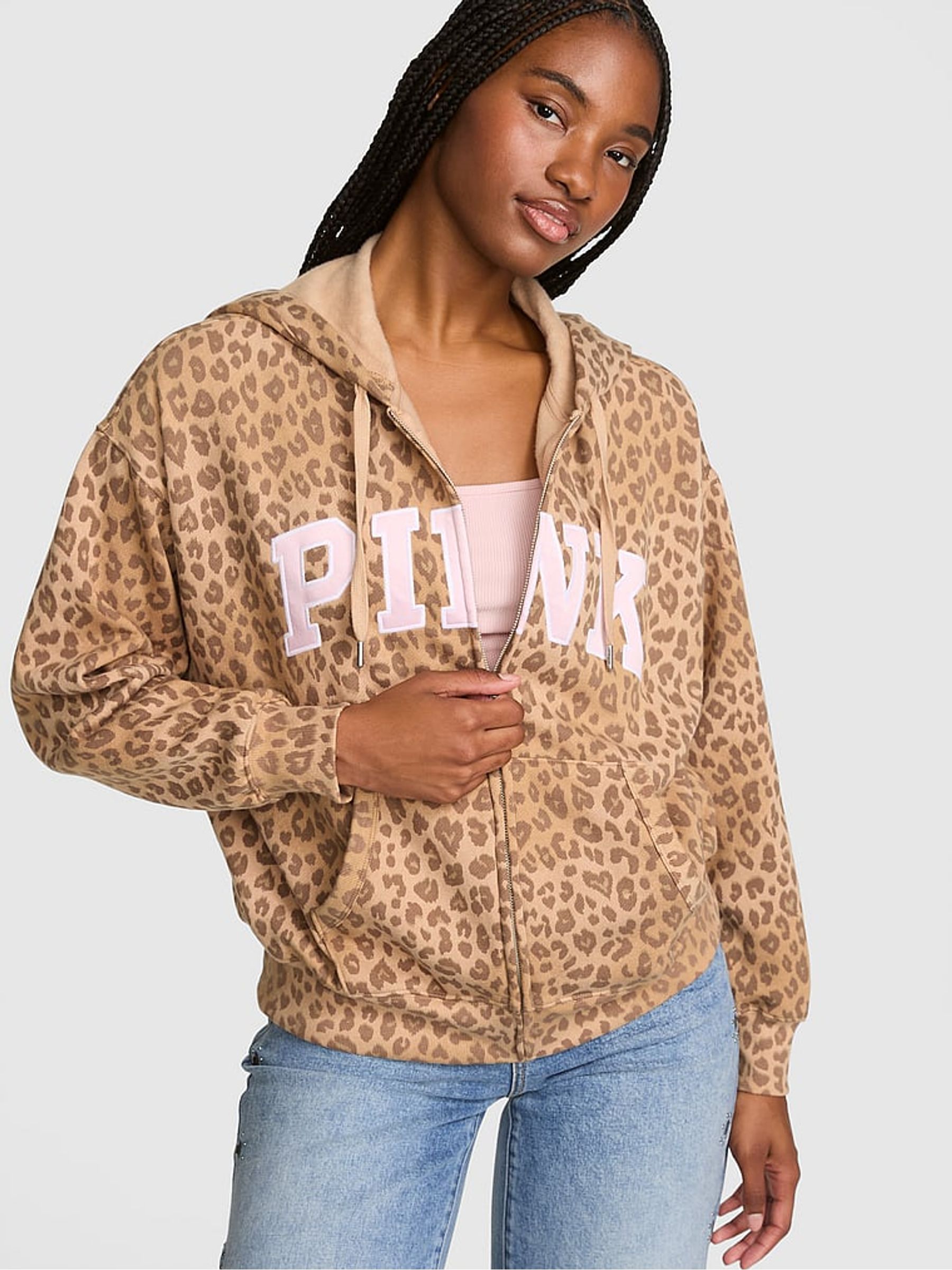 Leopard Brown Fleece Zip Up Hoodie - Image 1 of 2