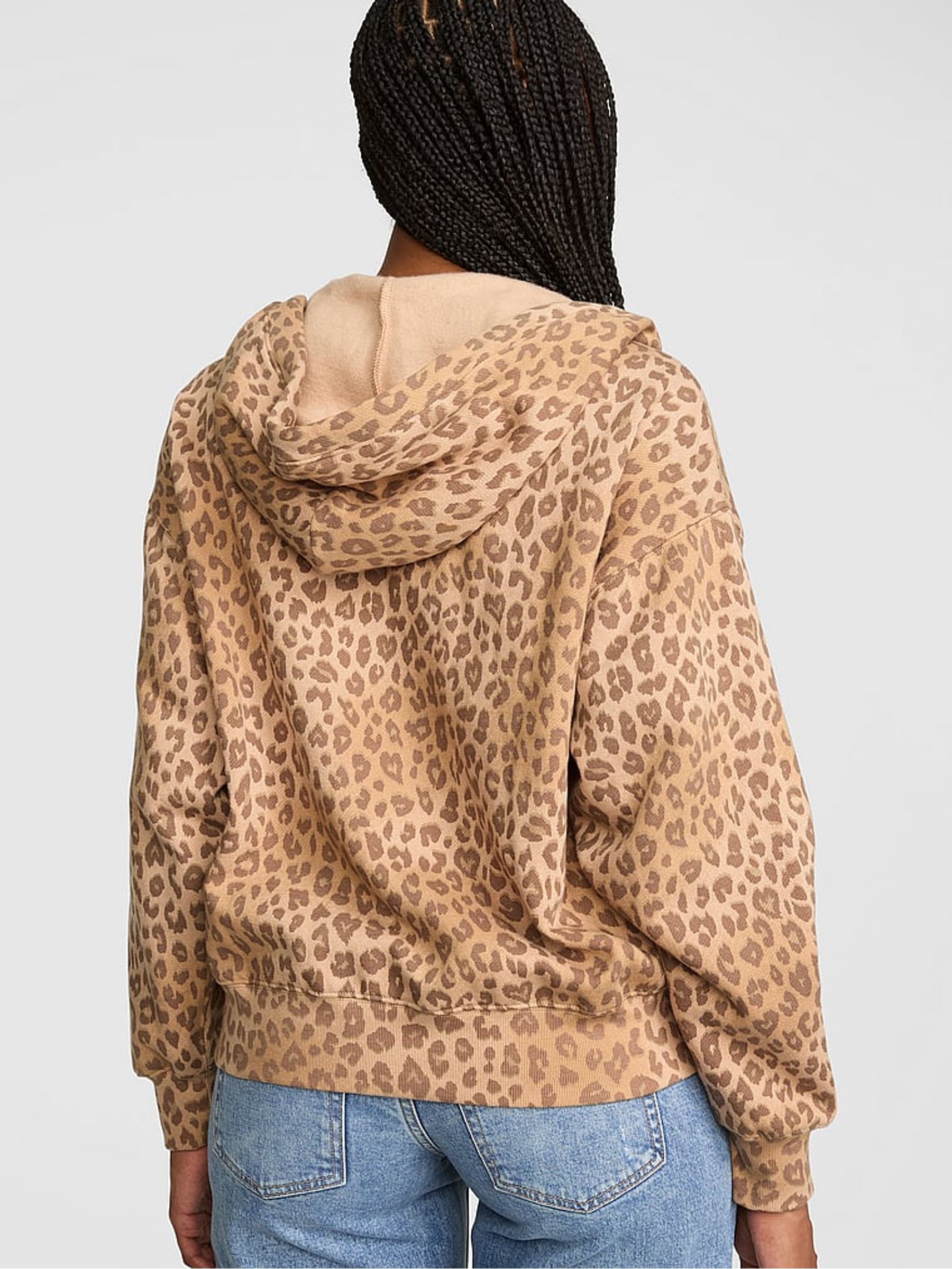 Leopard Brown Fleece Zip Up Hoodie - Image 2 of 2 Leopard Brown Fleece Zip Up Hoodie - Image 2 of 2