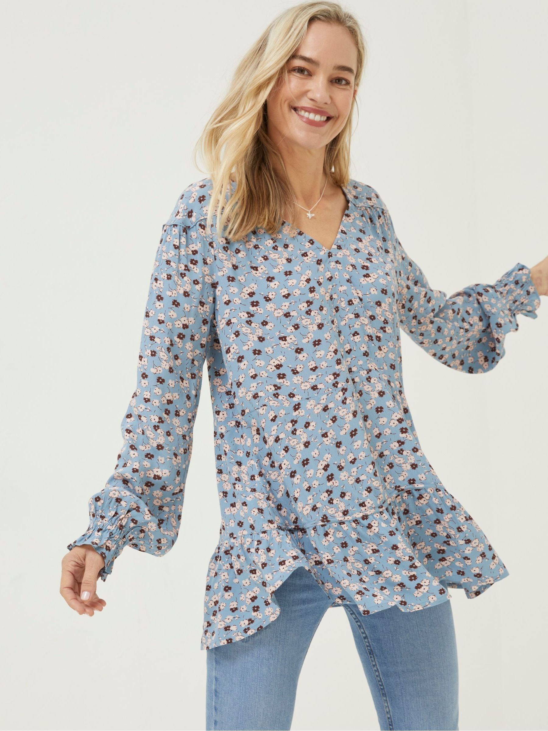 Blue Dylan Tonal Longline Blouse - Image 1 of 5 Blue Dylan Tonal Longline Blouse - Image 1 of 5