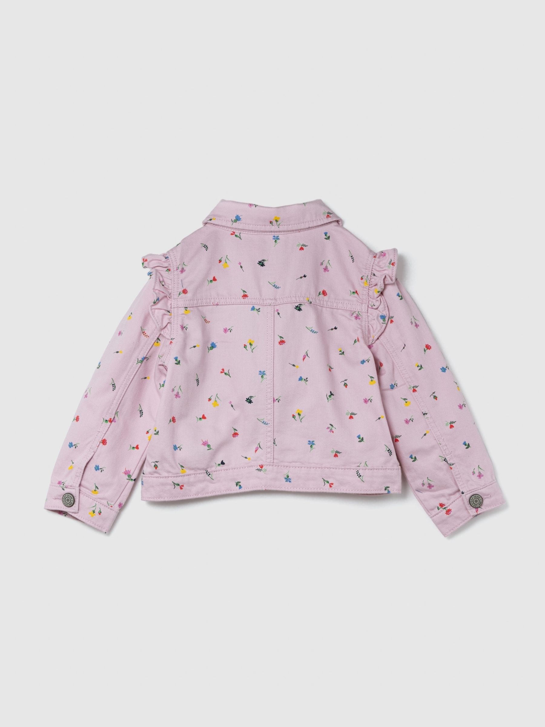 Pink Floral Print Flutter Sleeve Icon Baby Denim Jacket (6mths-5yrs) - Image 2 of 2