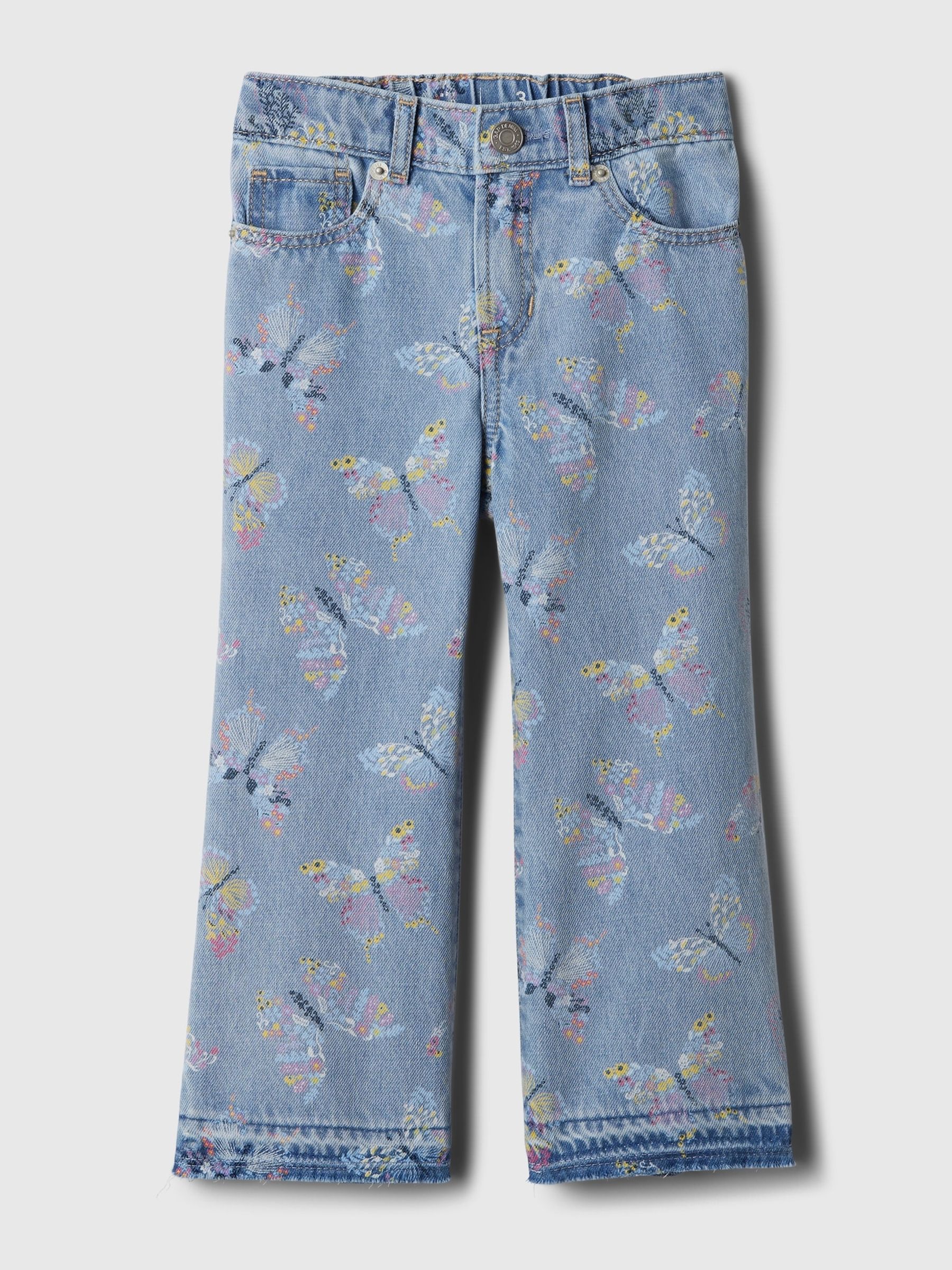 Mid Wash Blue Butterfly Print Elasticated Straight Washwell Jeans (6mths-5yrs) - Image 1 of 1