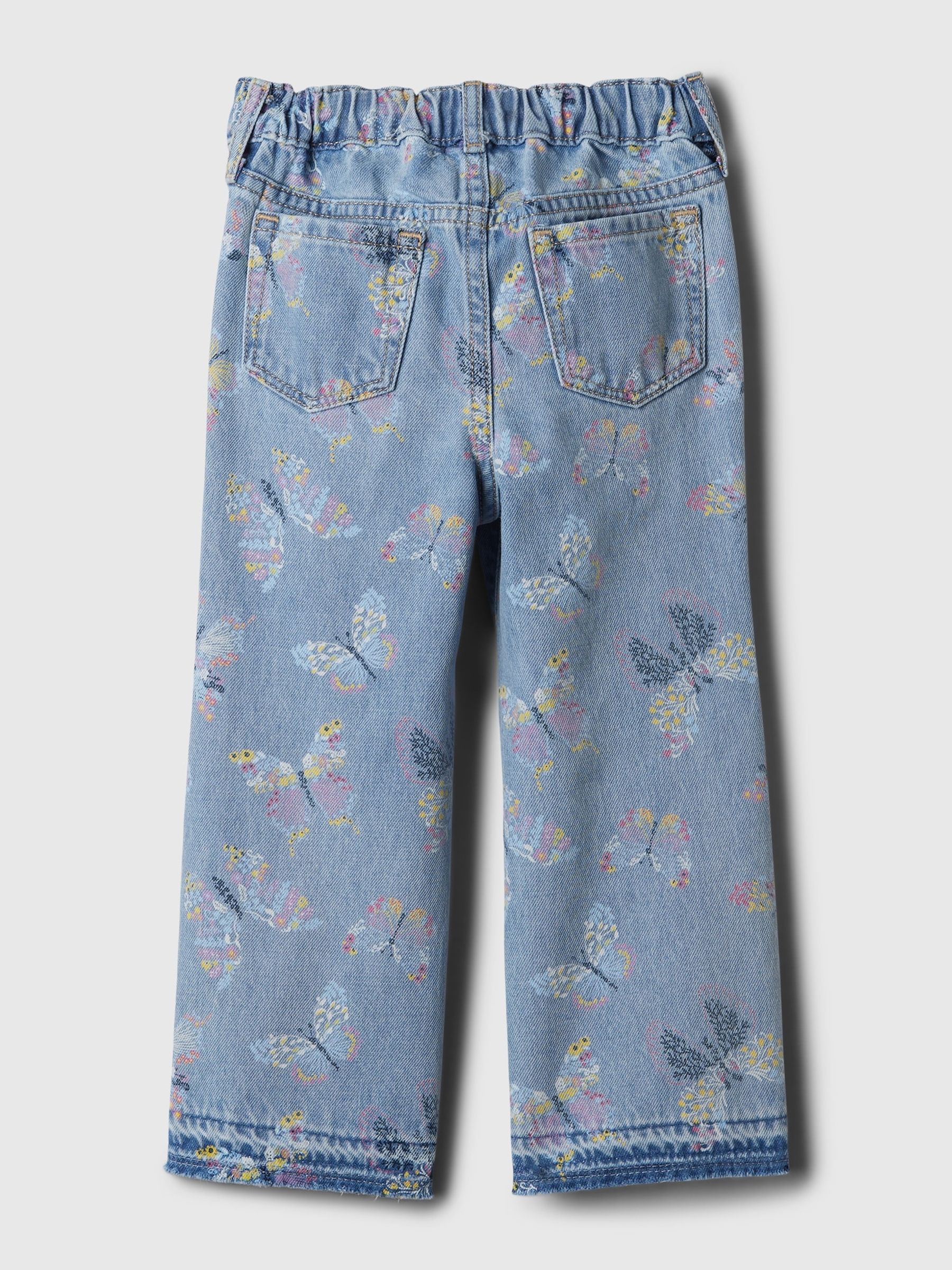 Mid Wash Blue Butterfly Print Elasticated Straight Washwell Jeans (6mths-5yrs) - Image 2 of 3