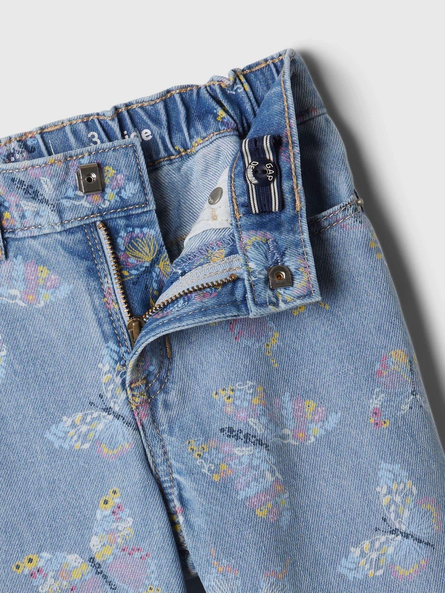 Mid Wash Blue Butterfly Print Elasticated Straight Washwell Jeans (6mths-5yrs) - Image 3 of 3