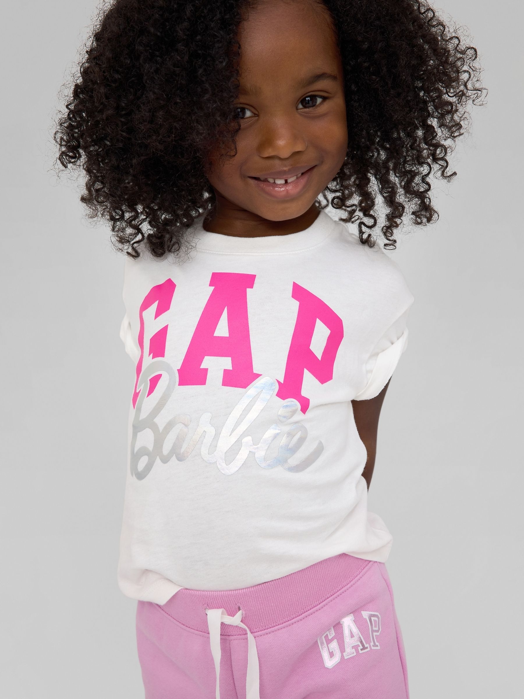White Metallic Barbie Logo Short Sleeve Crew Neck T-Shirt (Newborn-5yrs) - Image 1 of 2