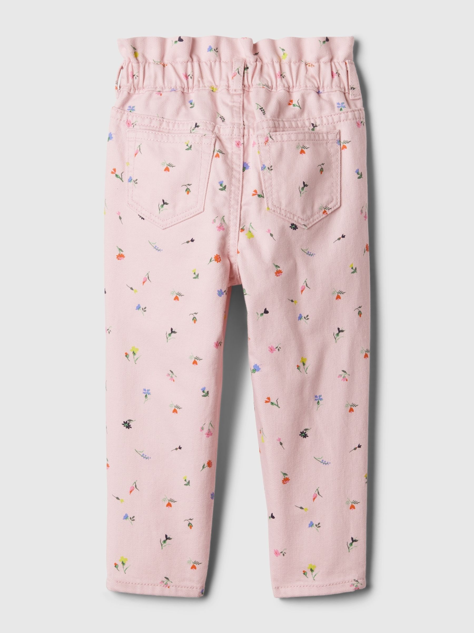 Pink Floral Print Elasticated Paperbag Soft Stretch Mom Jeans (6mths-5yrs) - Image 2 of 3