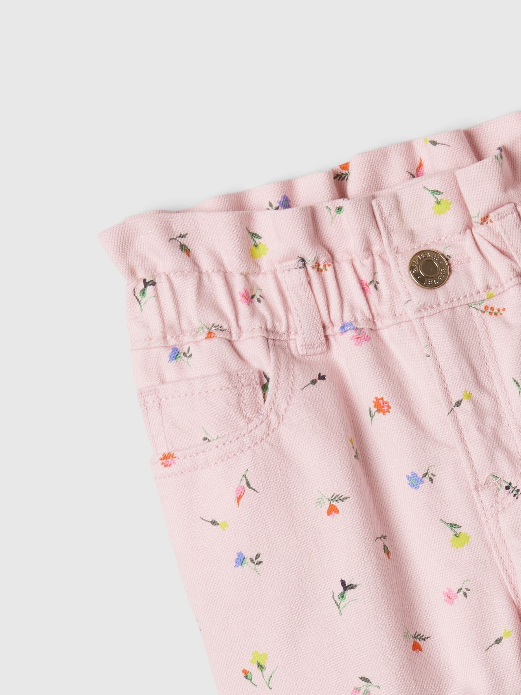 Pink Floral Print Elasticated Paperbag Soft Stretch Mom Jeans (6mths-5yrs) - Image 3 of 3