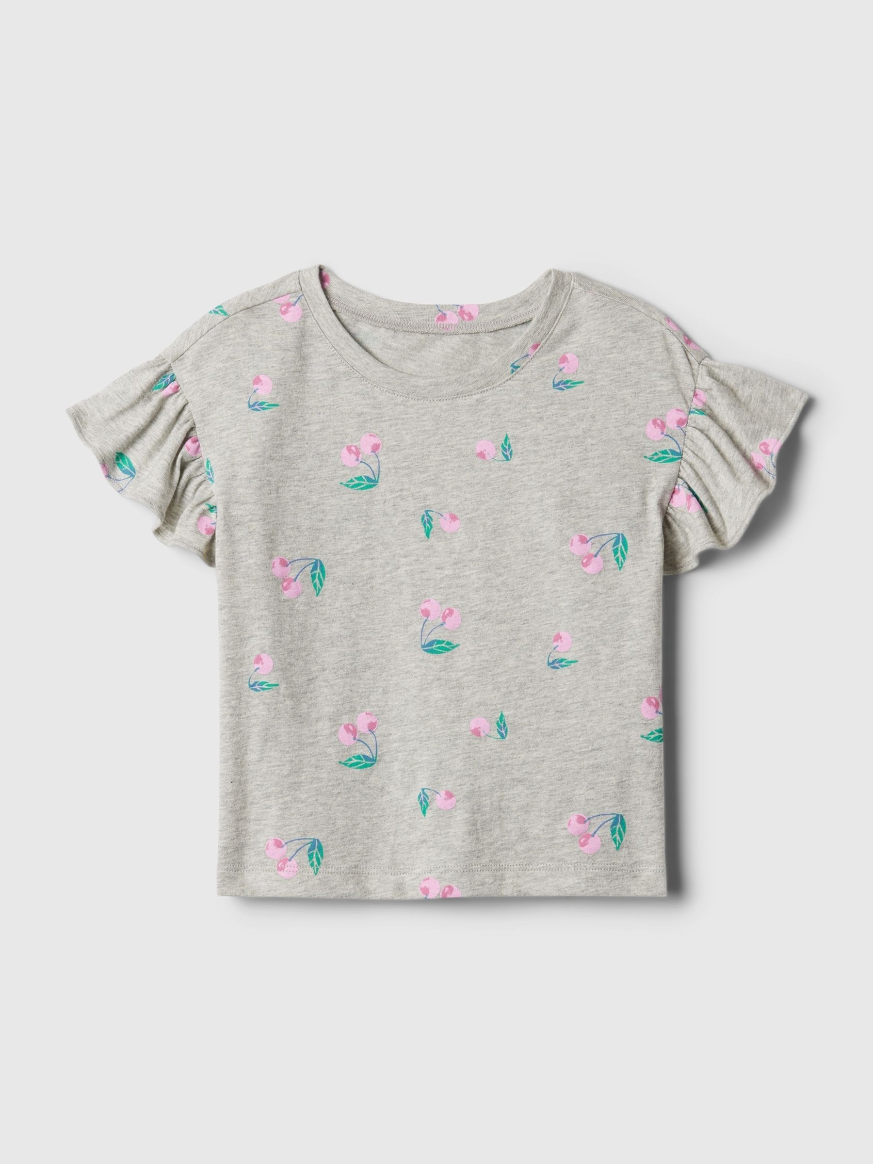Grey Print Short Flutter Sleeve Crew Neck T-Shirt (3mths-5yrs) - Image 1 of 1