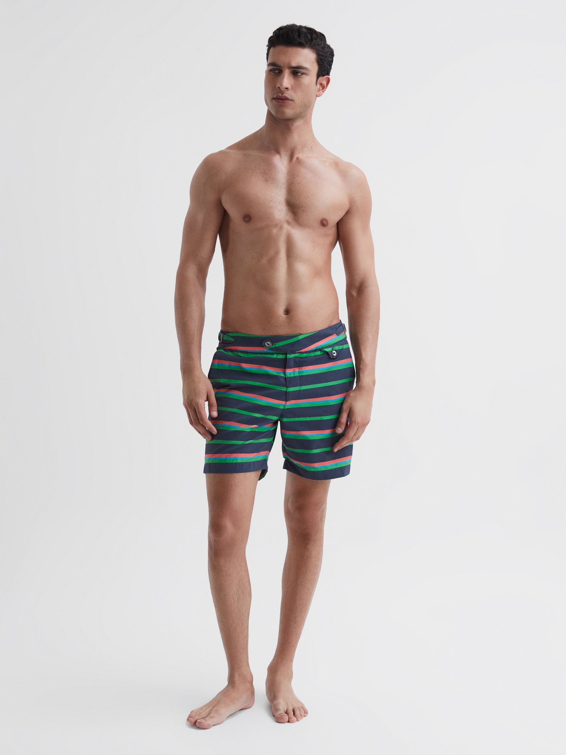Hemingsworth Side Adjuster Striped Swim Shorts in Indigo - Image 1 of 5 Hemingsworth Side Adjuster Striped Swim Shorts in Indigo - Image 1 of 5