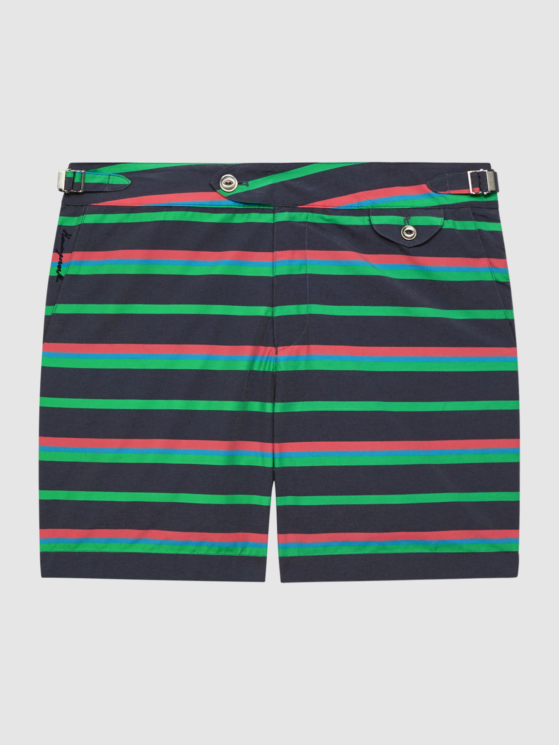 Hemingsworth Side Adjuster Striped Swim Shorts in Indigo - Image 2 of 5 Hemingsworth Side Adjuster Striped Swim Shorts in Indigo - Image 2 of 5