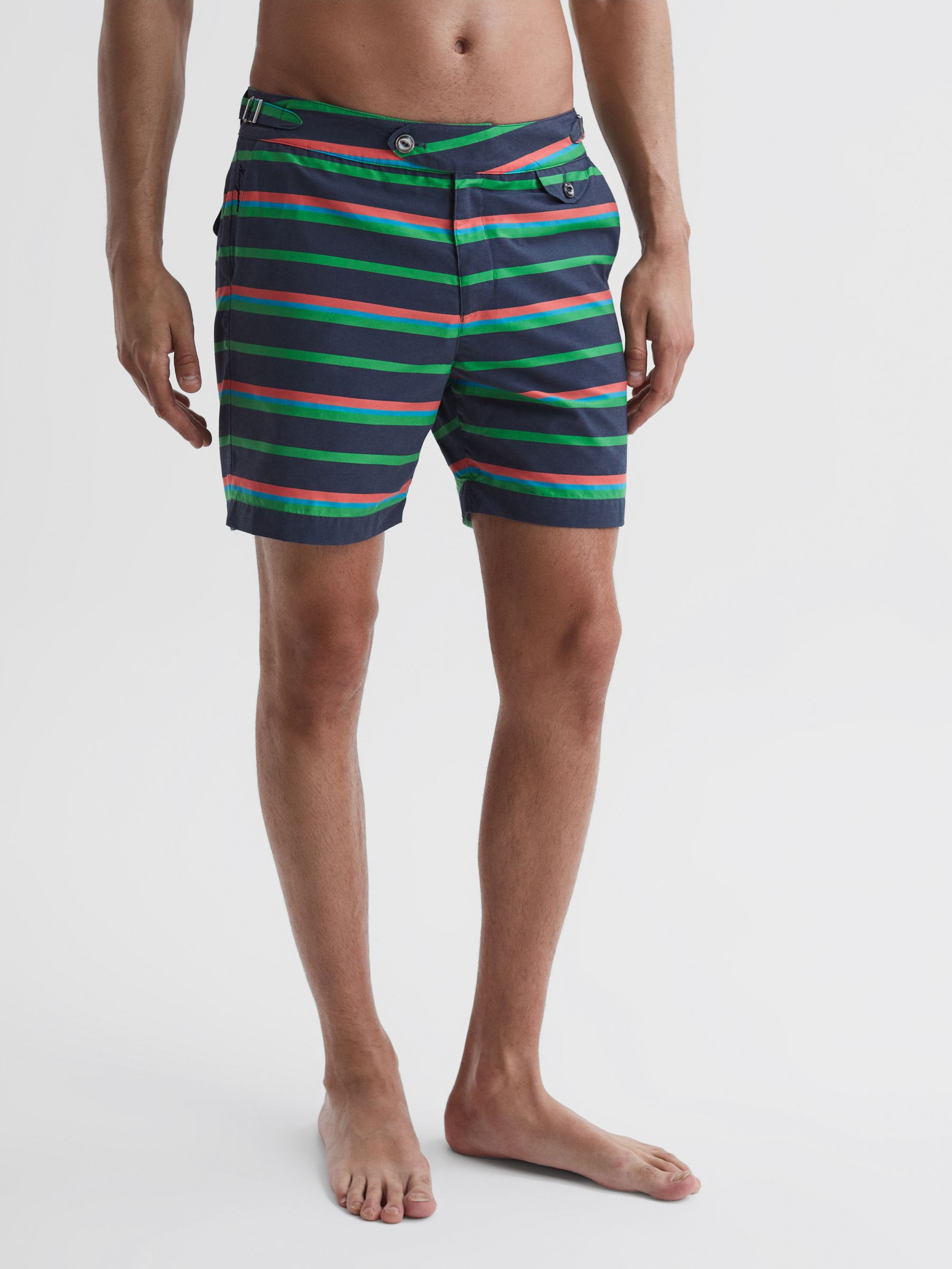 Hemingsworth Side Adjuster Striped Swim Shorts in Indigo - Image 3 of 5