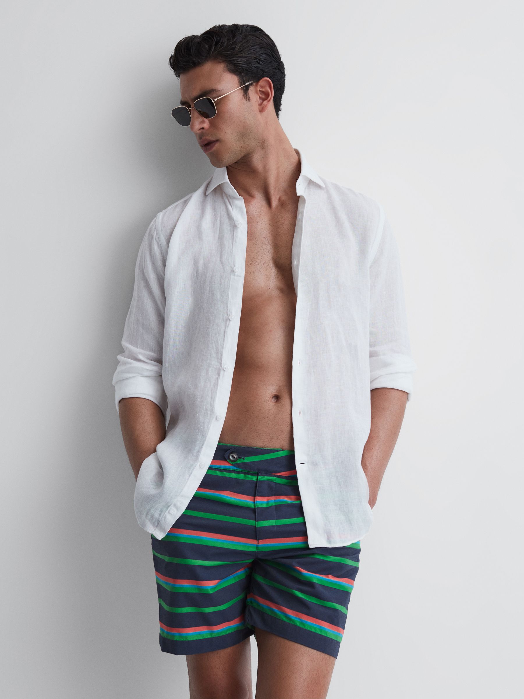 Hemingsworth Side Adjuster Striped Swim Shorts in Indigo - Image 5 of 5