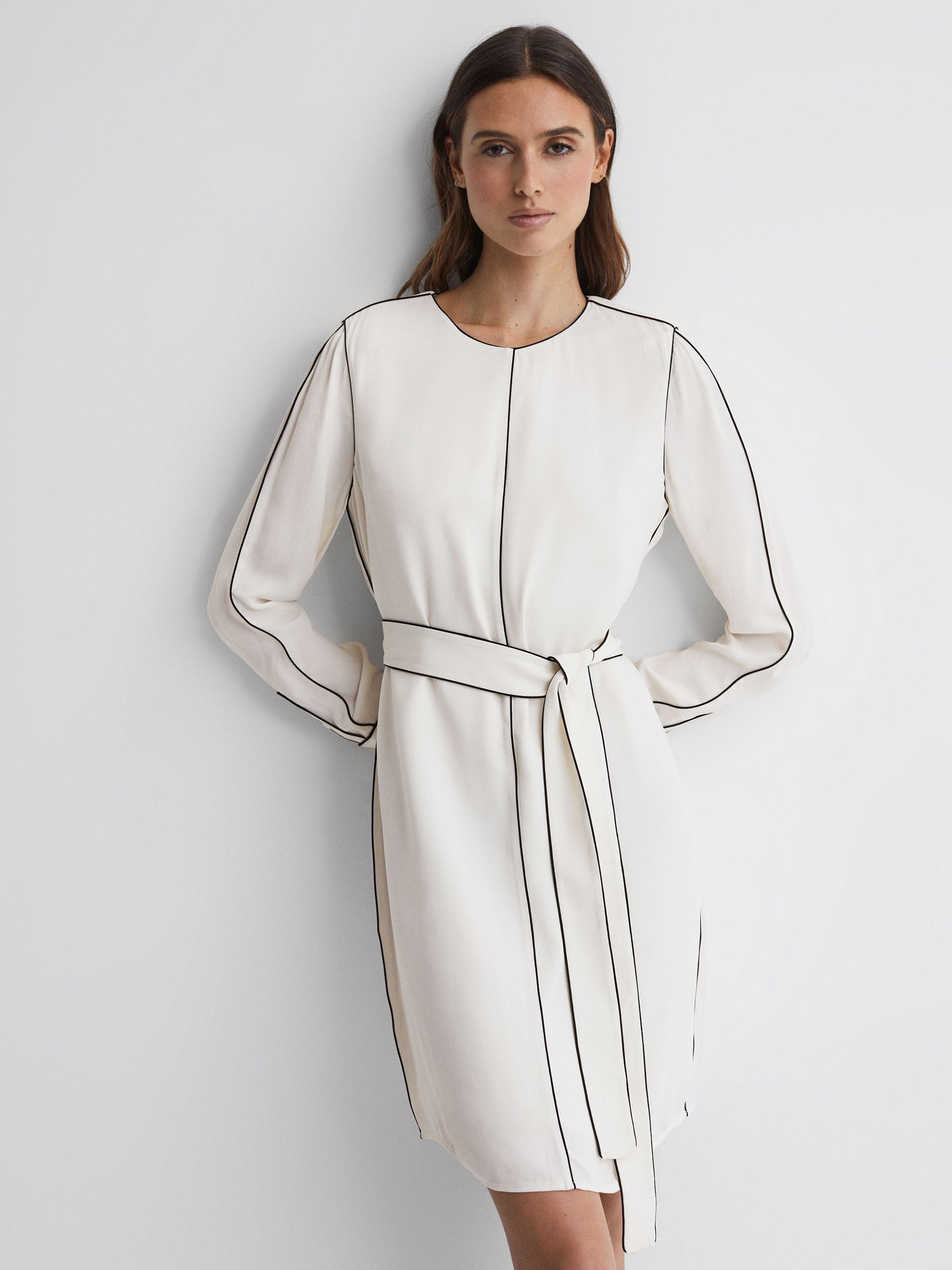 Belted Trim Dress in Cream - Image 1 of 5