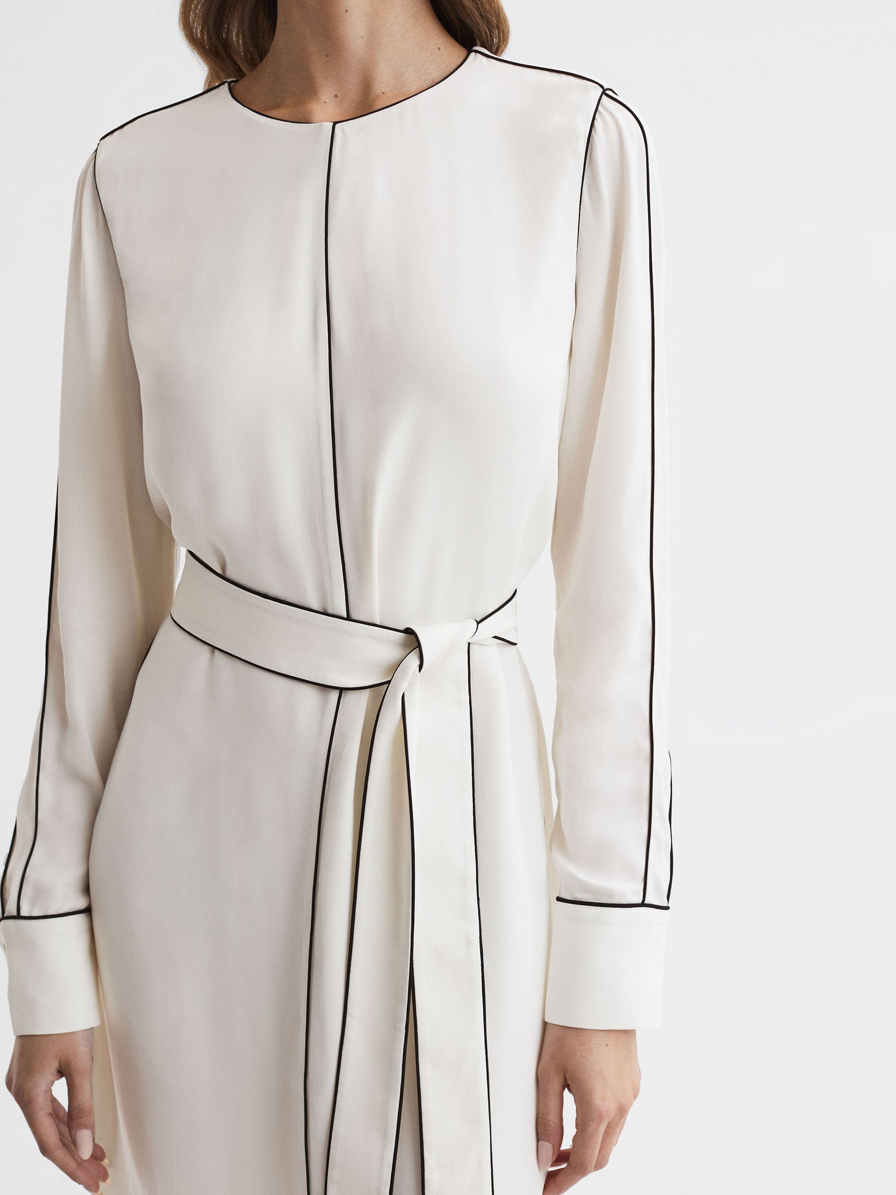 reiss cream dress Reiss Lindy Pointelle-Knit Panelled Midi Dress In Cream - 45% Off
