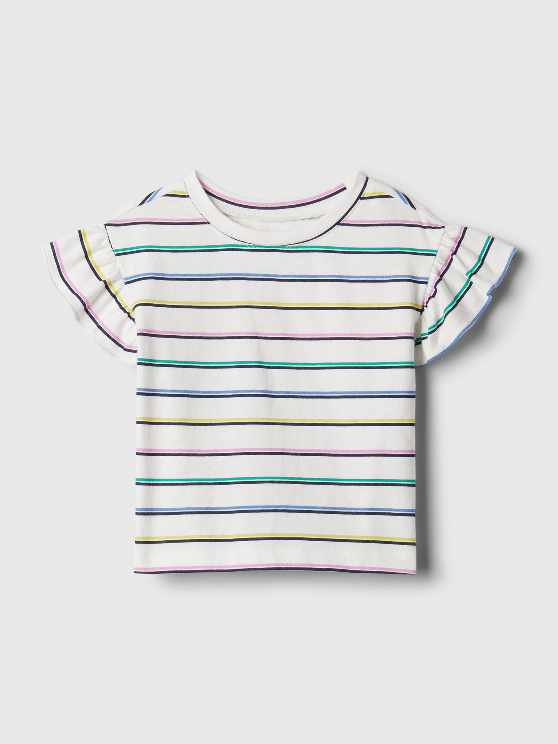 White Print Short Flutter Sleeve Crew Neck T-Shirt (3mths-5yrs) - Image 1 of 2