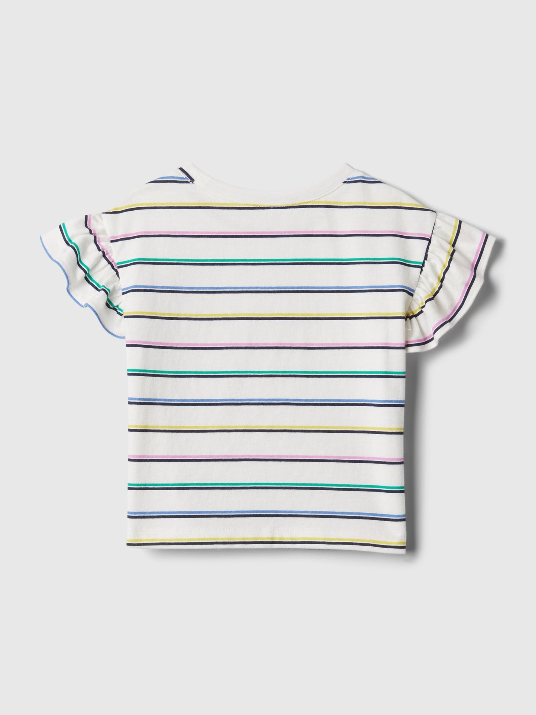 White Print Short Flutter Sleeve Crew Neck T-Shirt (3mths-5yrs) - Image 2 of 2