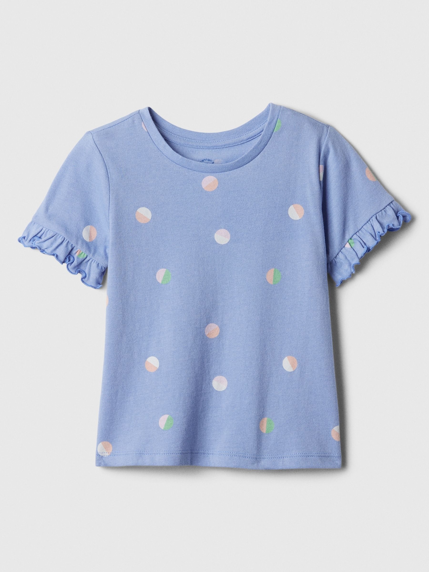 Blue Print Short Ruffle Sleeve Crew Neck T-Shirt (3mths-5yrs) - Image 1 of 1