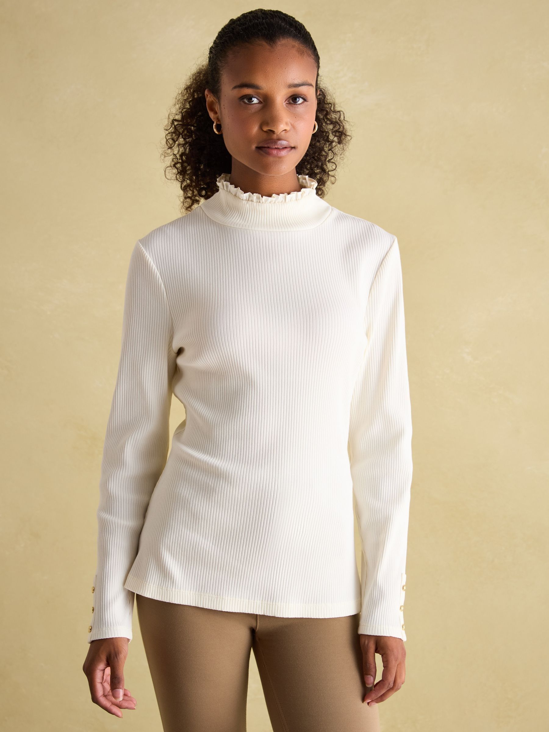 Amy Cream Ribbed Long Sleeve High Neck Jersey Top Joules