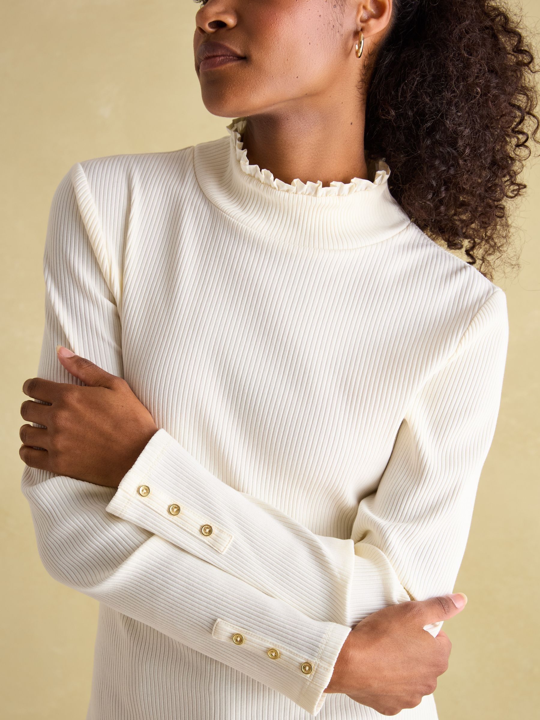 Amy Cream Ribbed Long Sleeve High Neck Jersey Top - Image 2 of 7