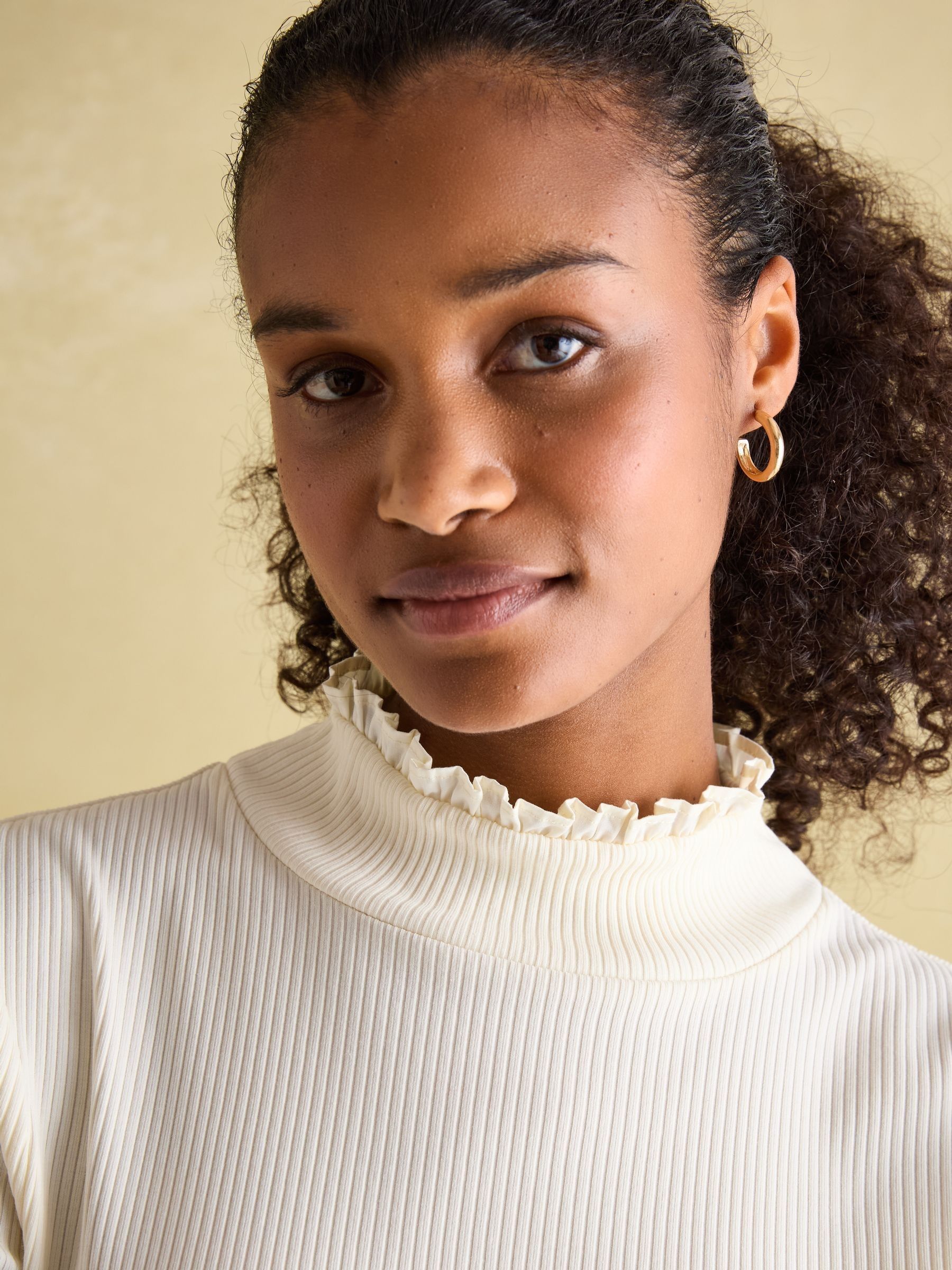 Amy Cream Ribbed Long Sleeve High Neck Jersey Top - Image 4 of 7