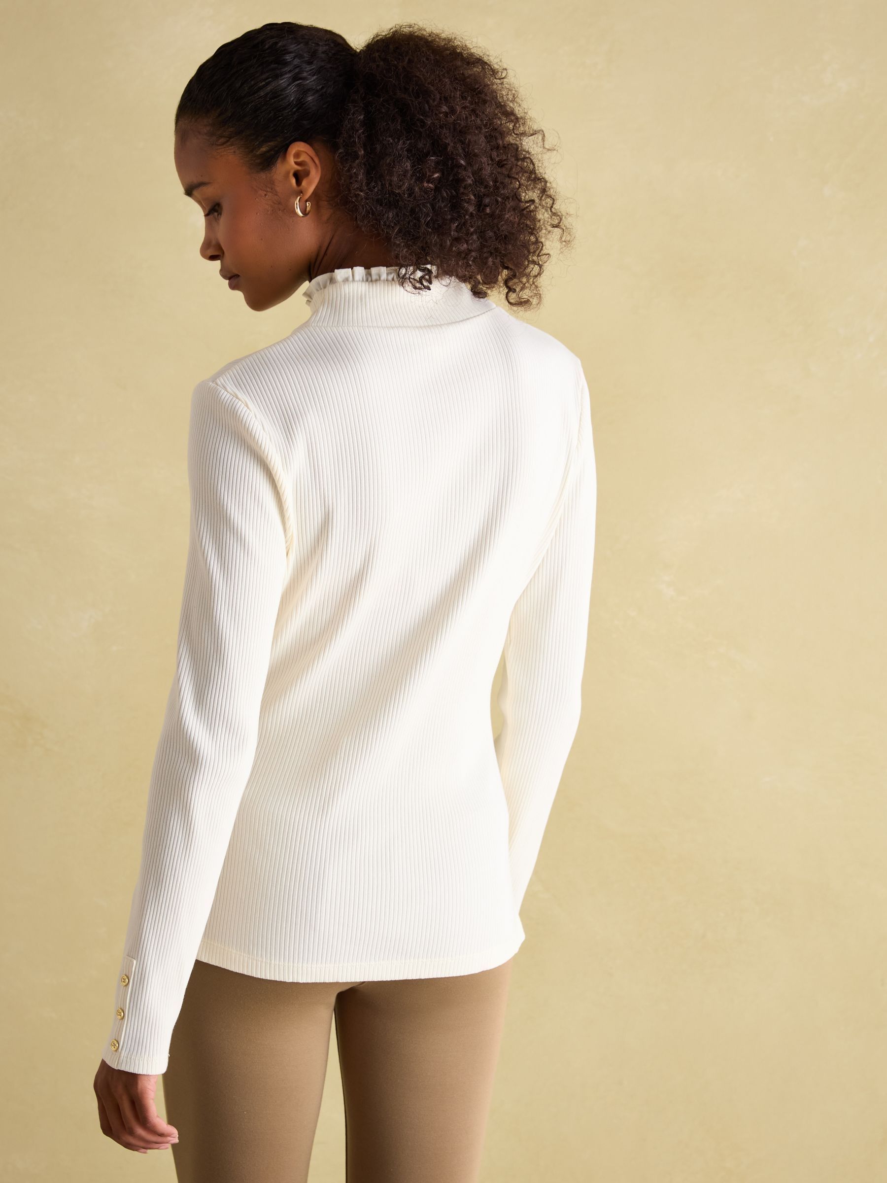 Amy Cream Ribbed Long Sleeve High Neck Jersey Top - Image 5 of 7