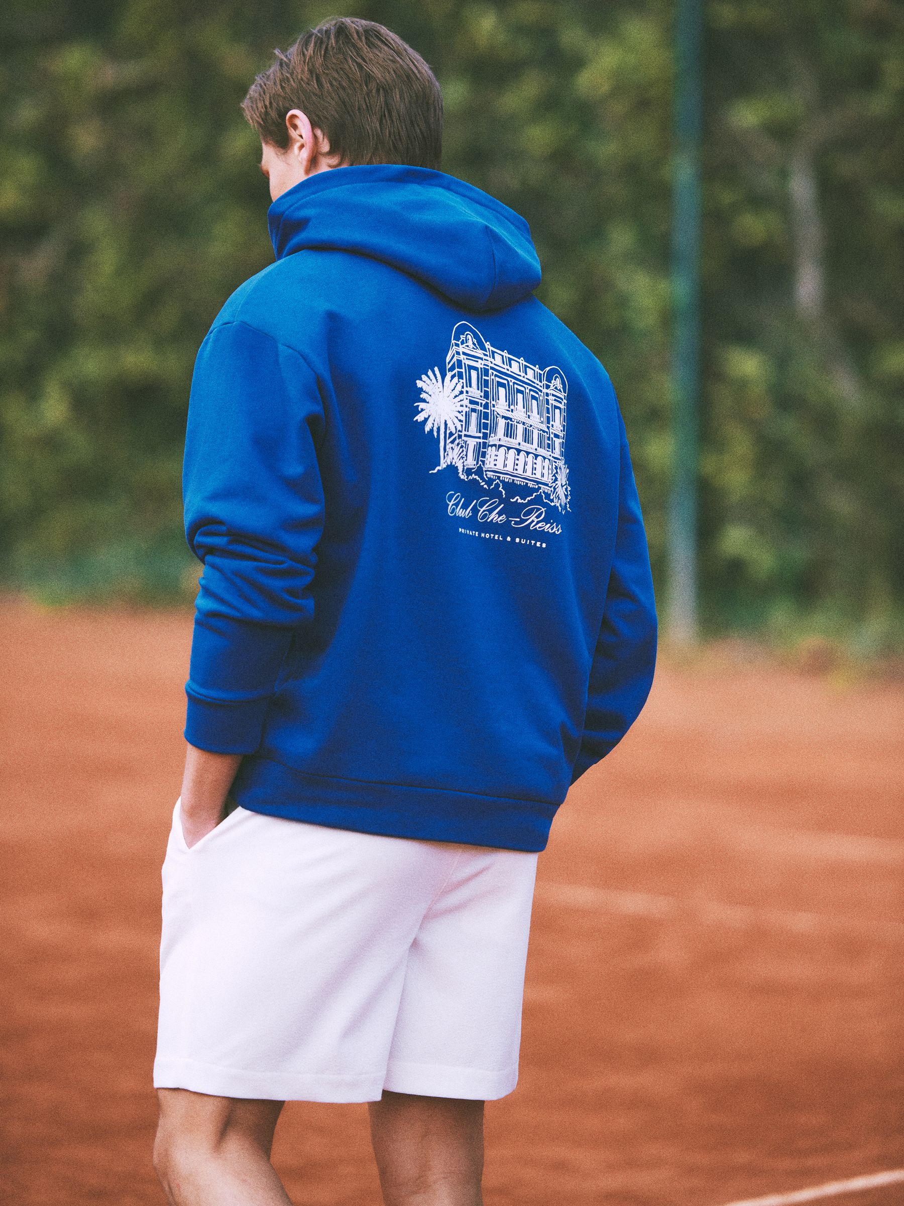 Reiss | Ché Motif Cotton Hoodie in Bright Blue - Image 1 of 6