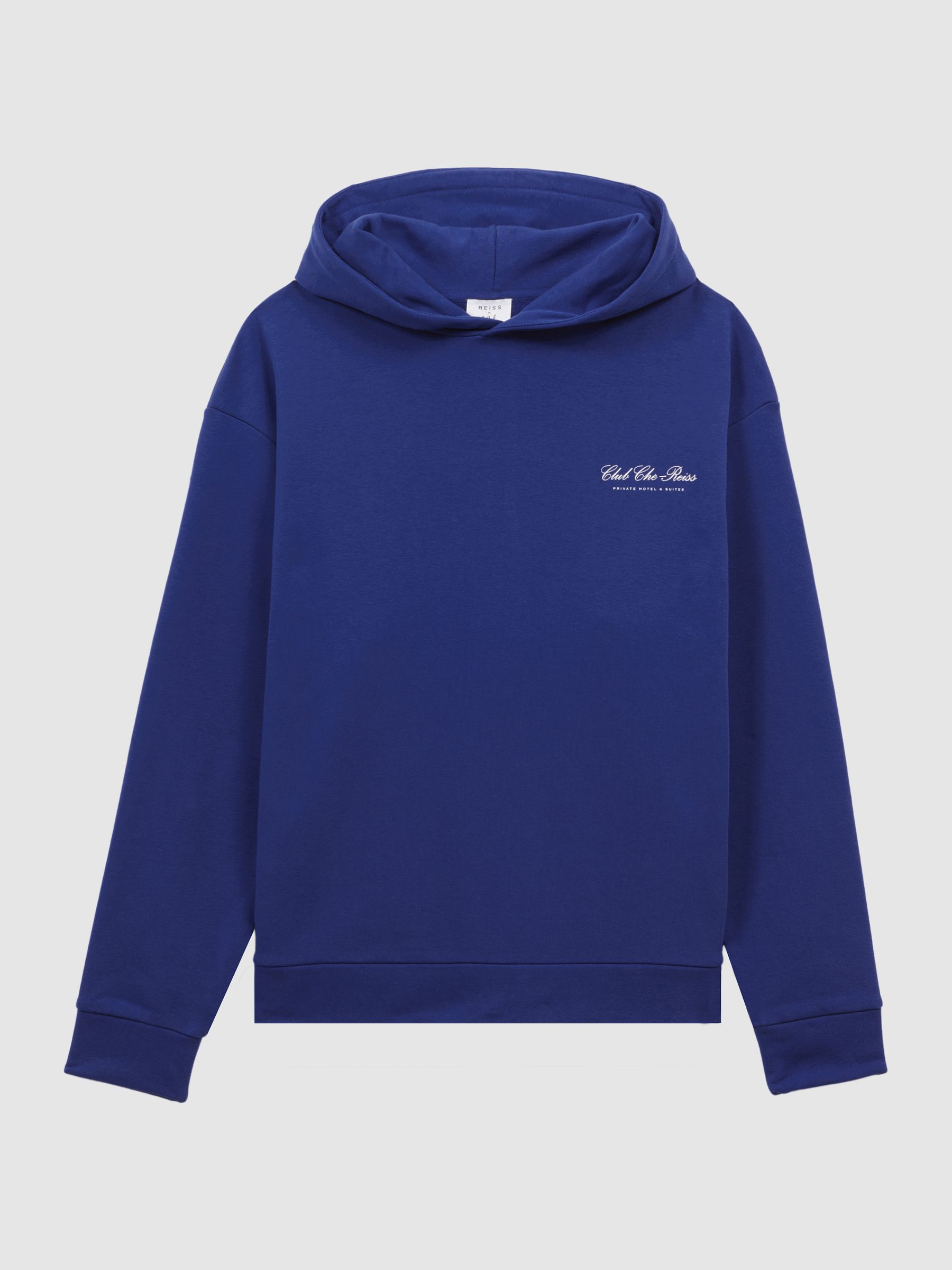 Reiss | Ché Motif Cotton Hoodie in Bright Blue - Image 2 of 6
