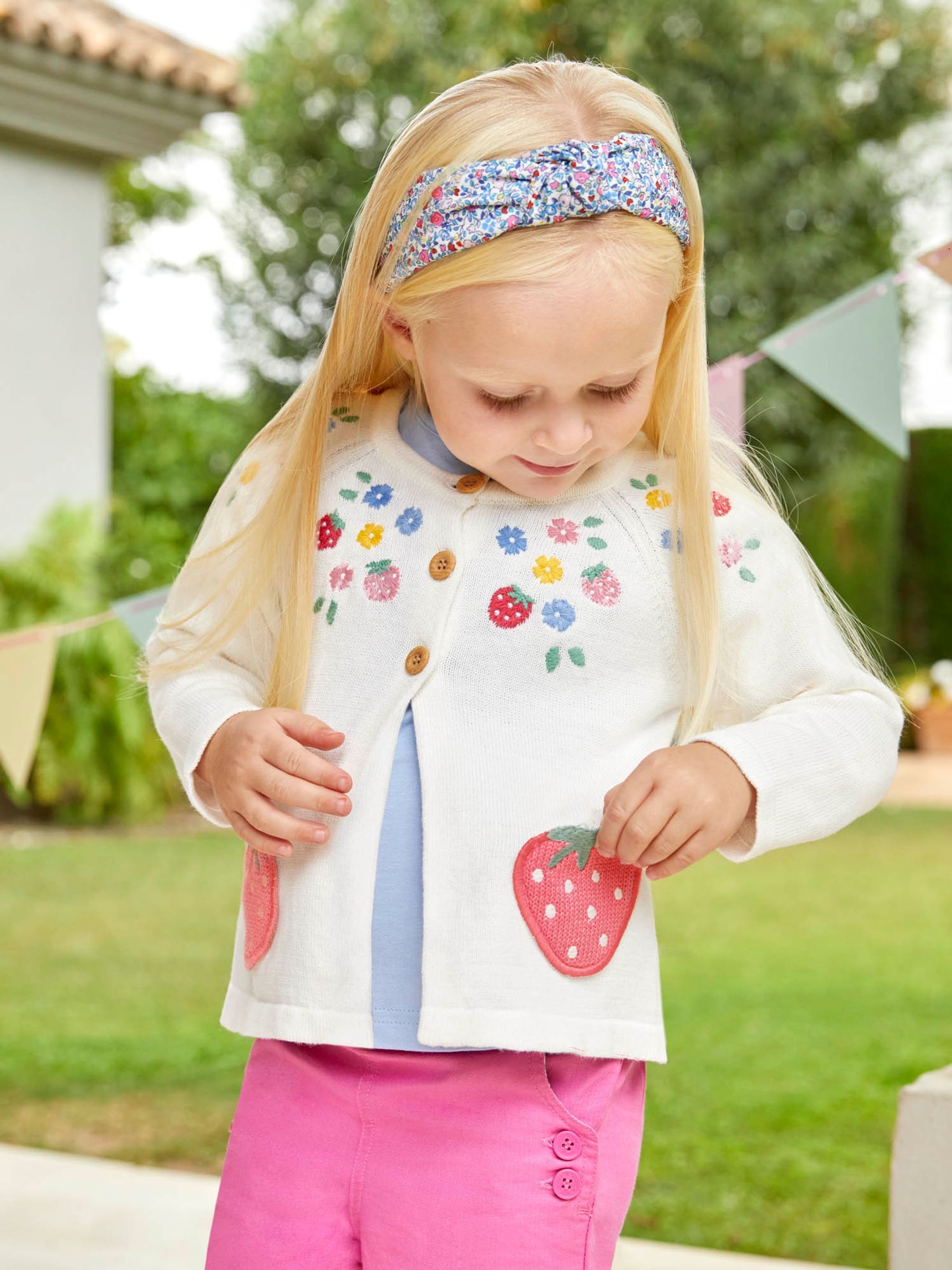 White Strawberry Appliqué Pockets Cardigan - Image 1 of 6