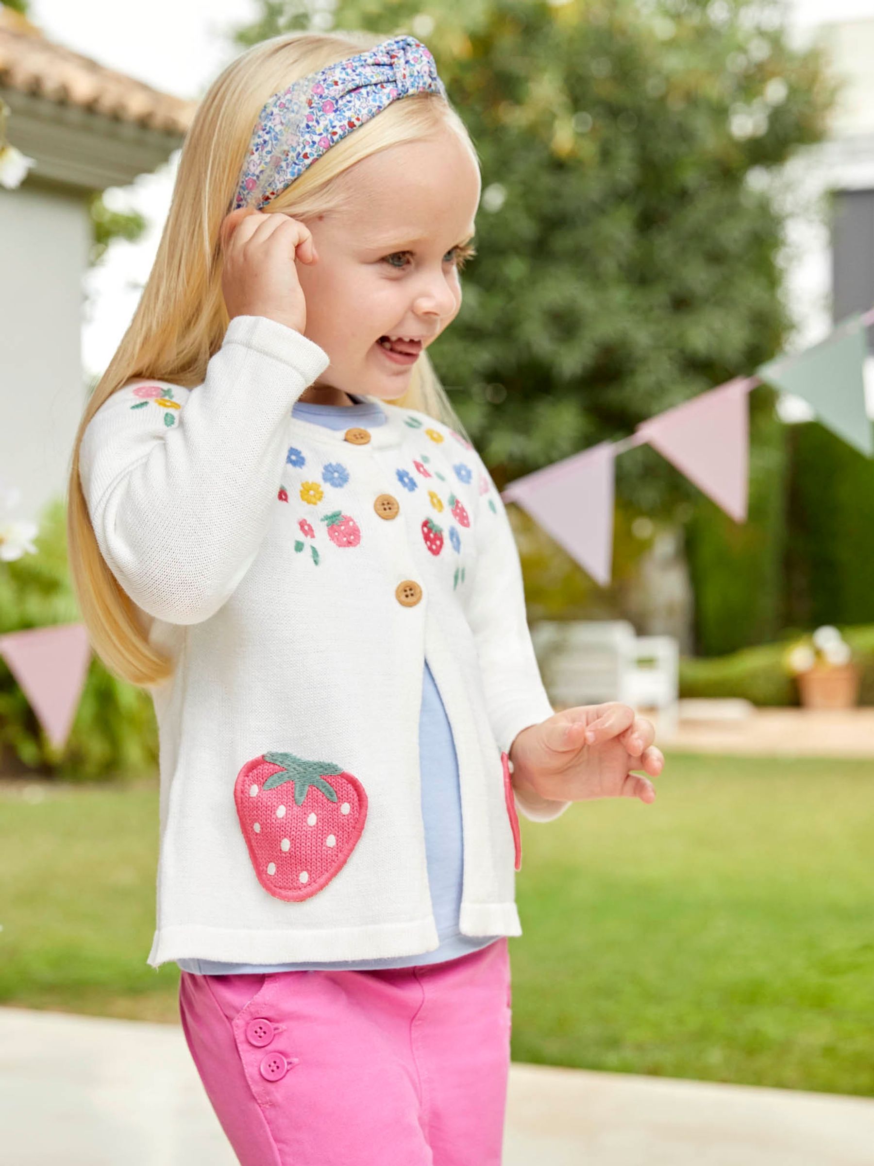 White Strawberry Appliqué Pockets Cardigan - Image 2 of 6