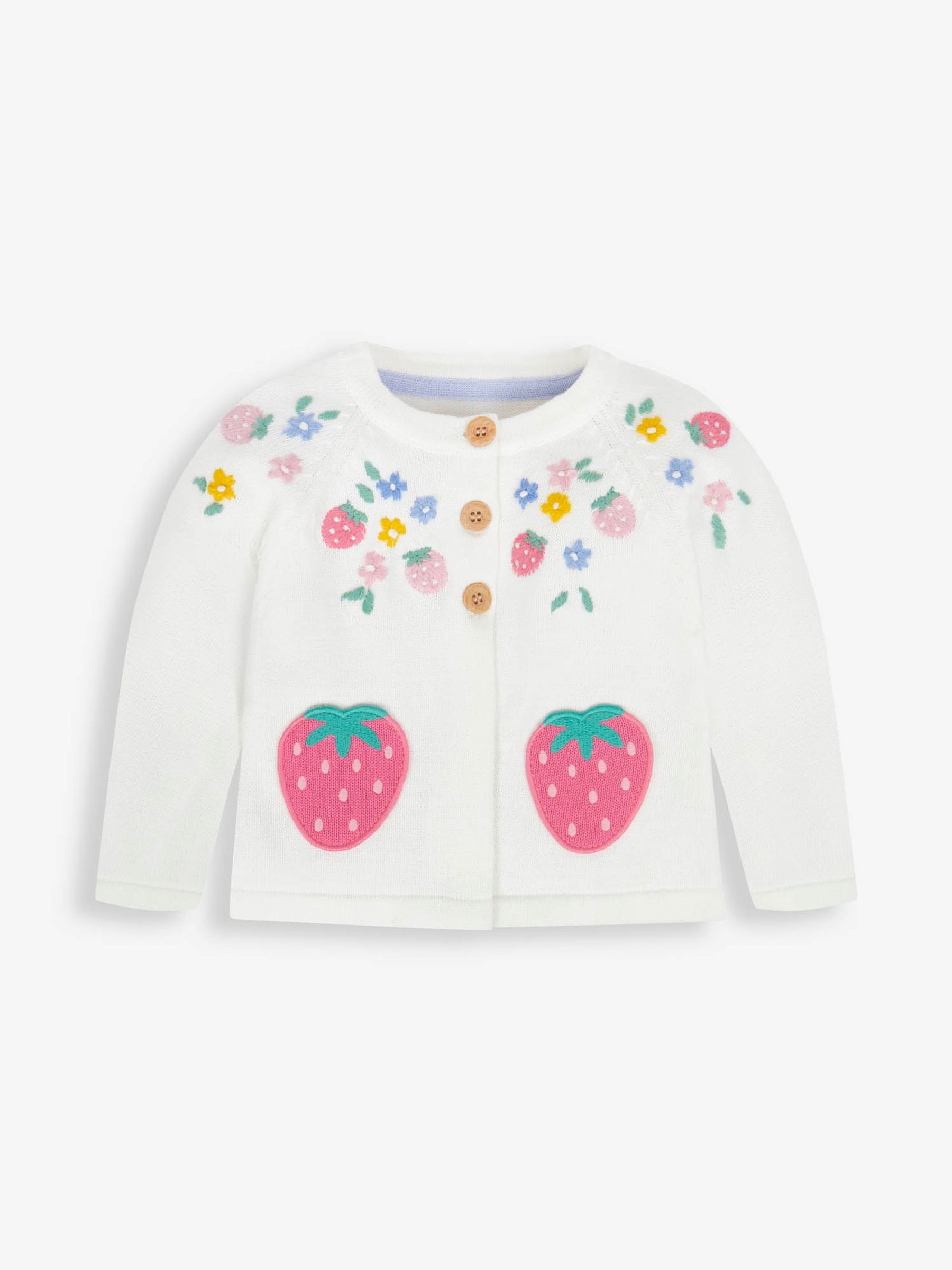 White Strawberry Appliqué Pockets Cardigan - Image 4 of 6