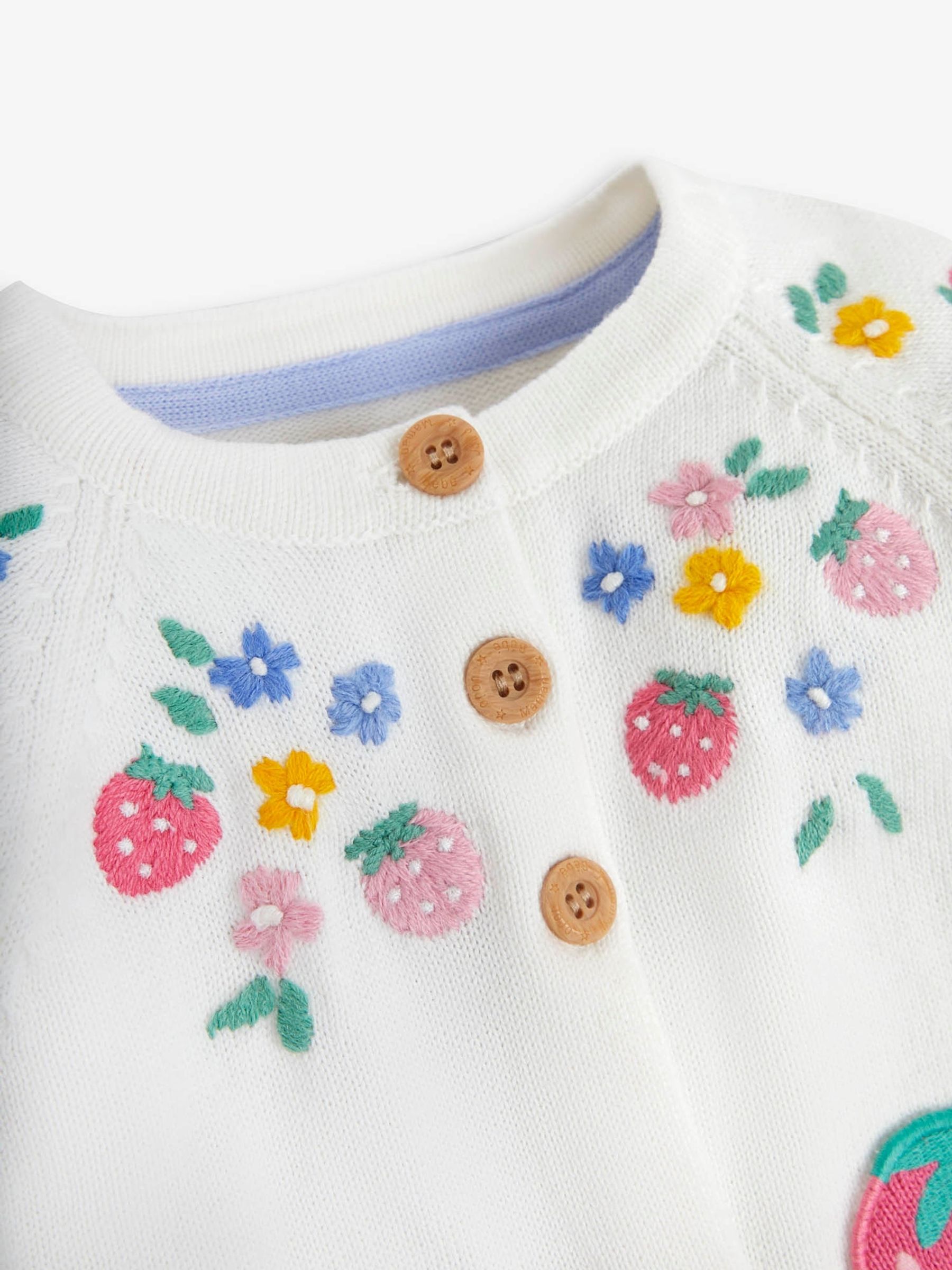White Strawberry Appliqué Pockets Cardigan - Image 5 of 6