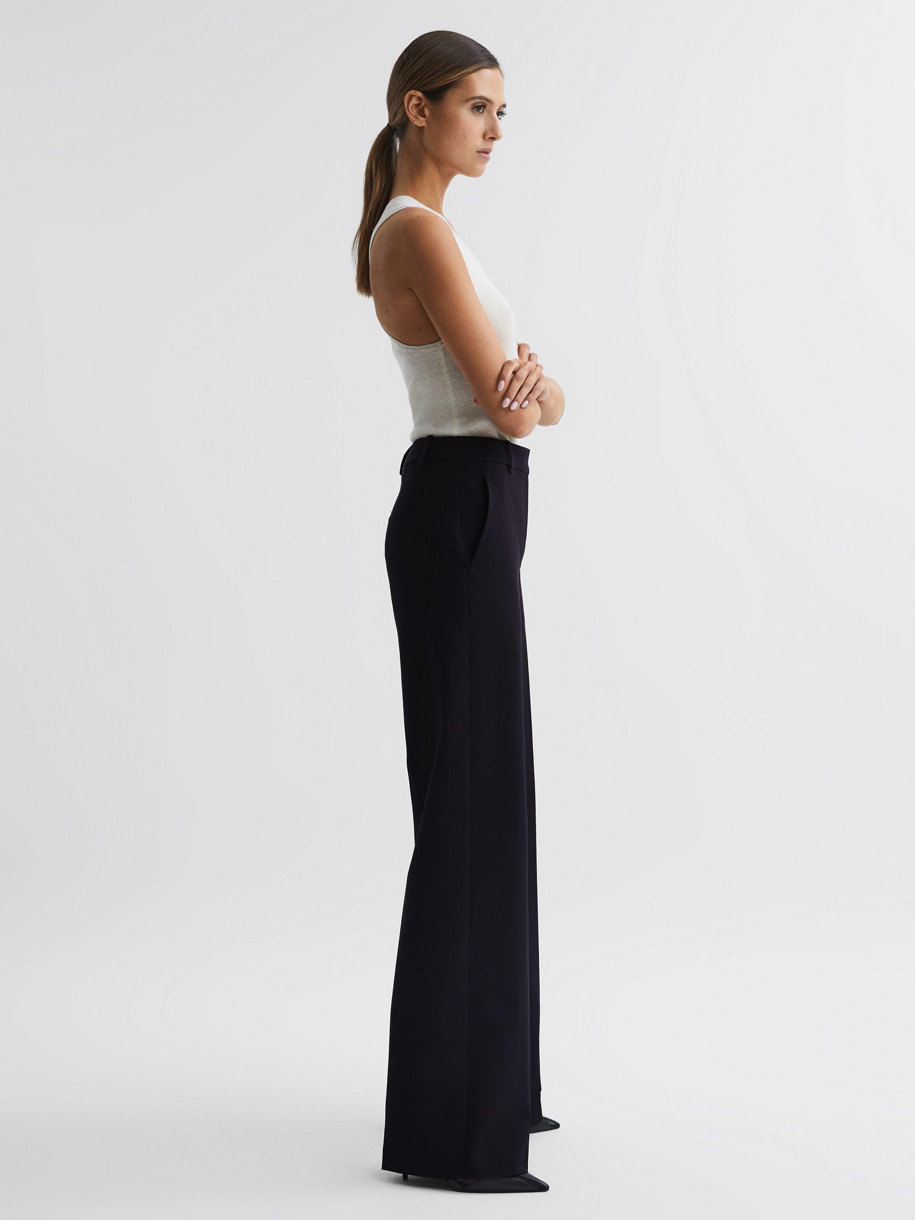 Petite Wide Leg Trousers in Navy - Image 1 of 6