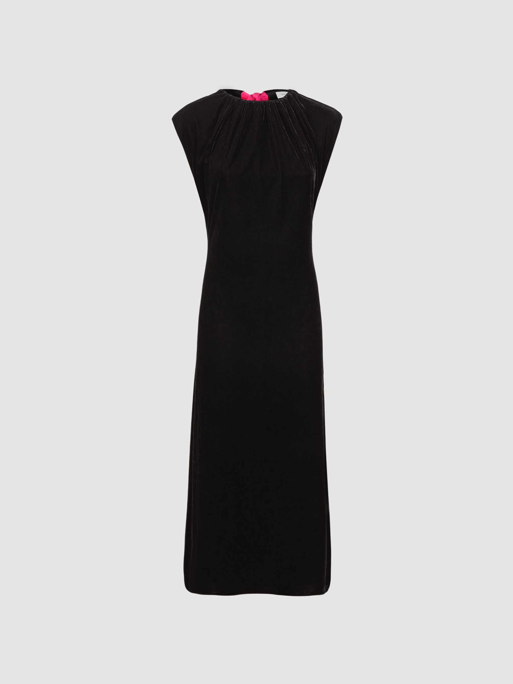 Florere Velvet Tie Neck Midi Dress in Black - Image 2 of 5
