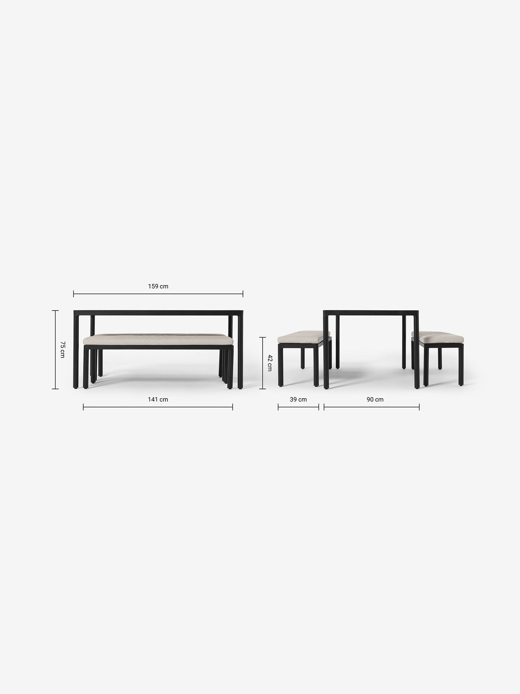 Sassari Garden Dining Bench Set in Grey - Image 3 of 9