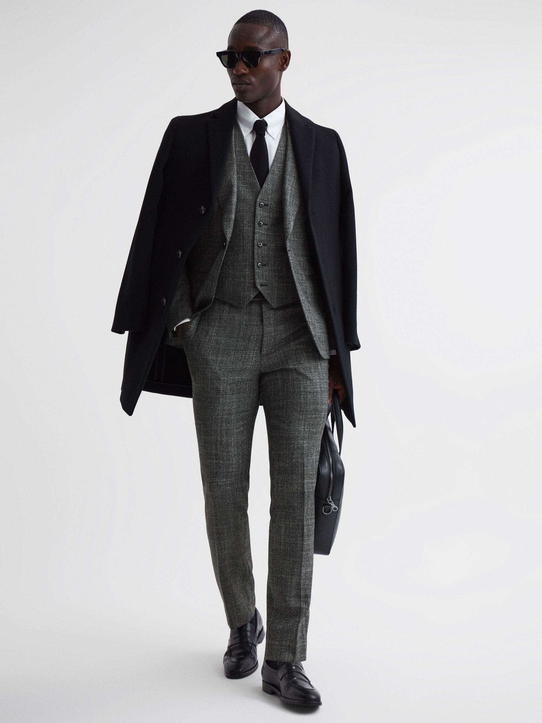 Slim Fit Wool Trousers in Charcoal - Image 3 of 4