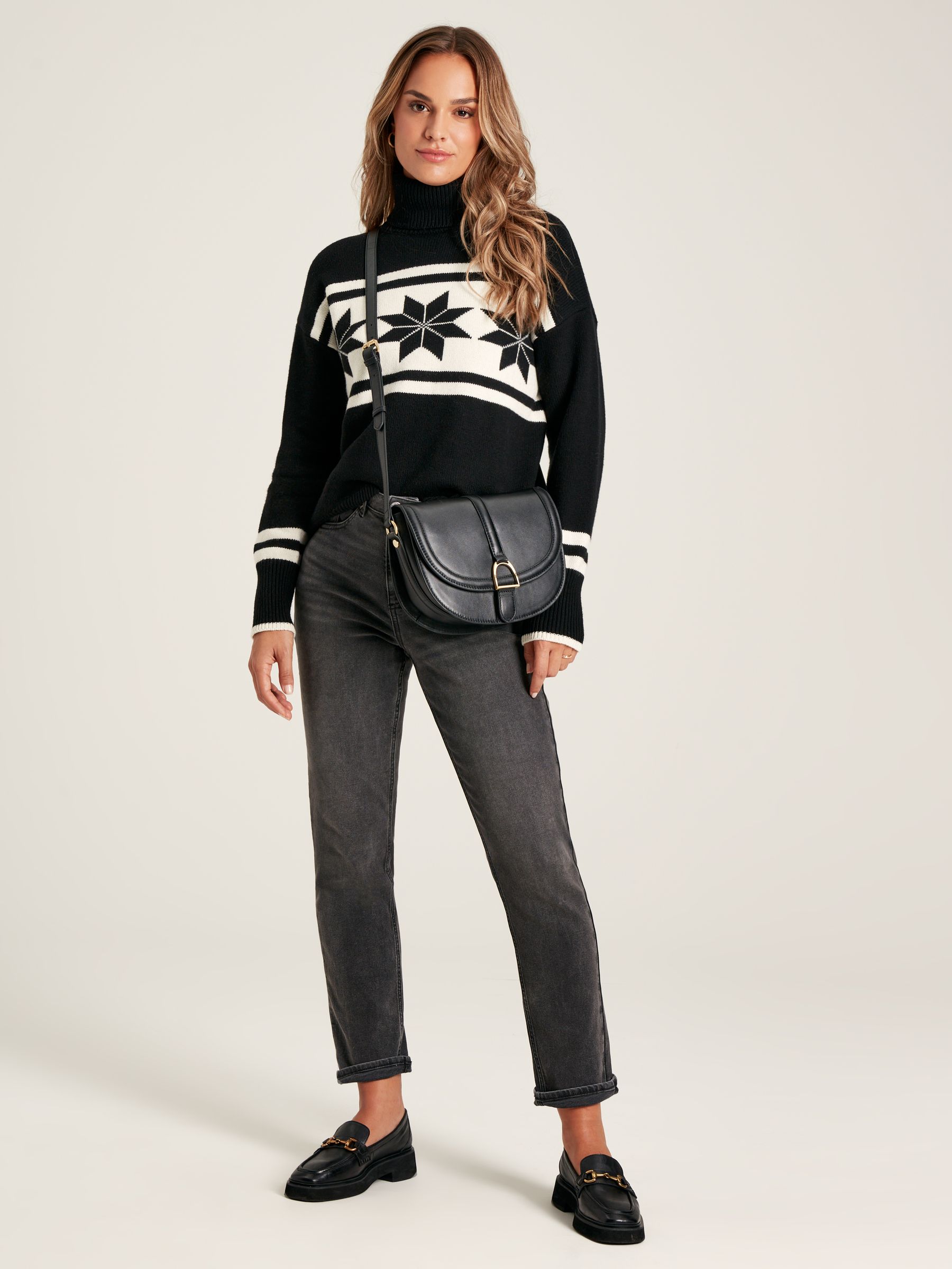 Tilda Black/Cream High Neck Snowflake Intarsia Jumper - Image 3 of 6