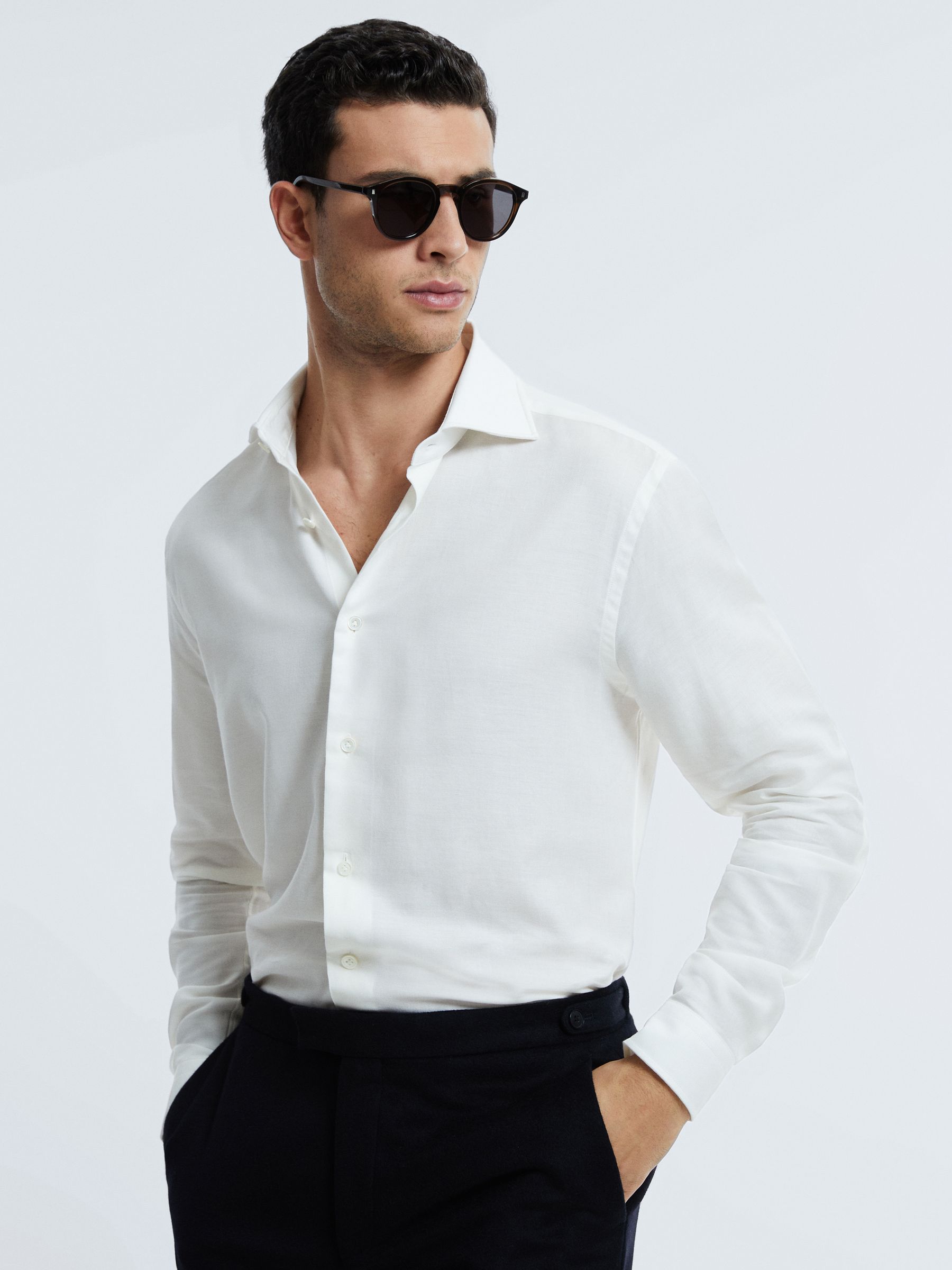 Atelier Italian Cotton Cashmere Shirt in White - Image 5 of 6