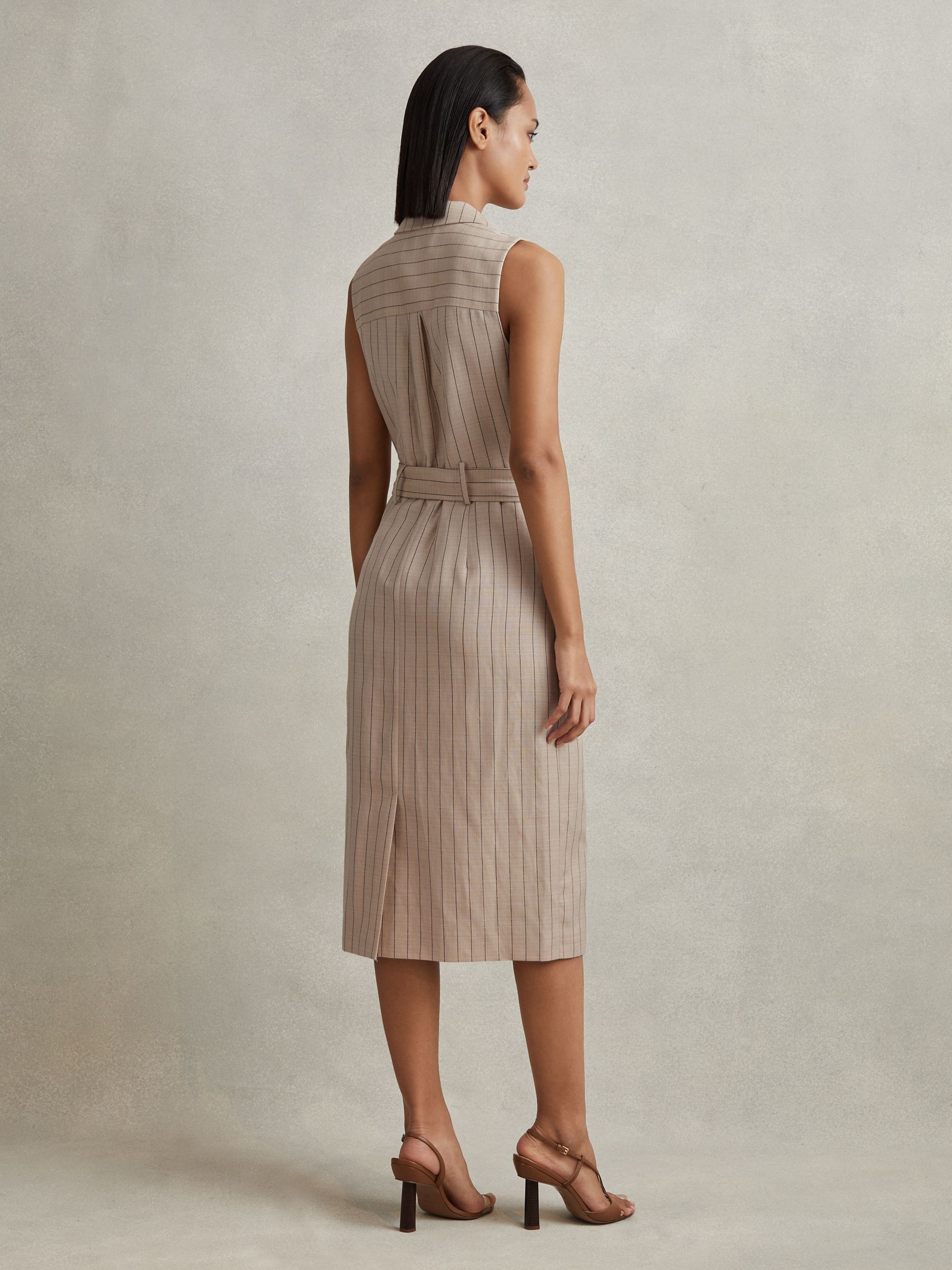 Wool Blend Striped Double Breasted Midi Dress in Neutral - Image 4 of 5