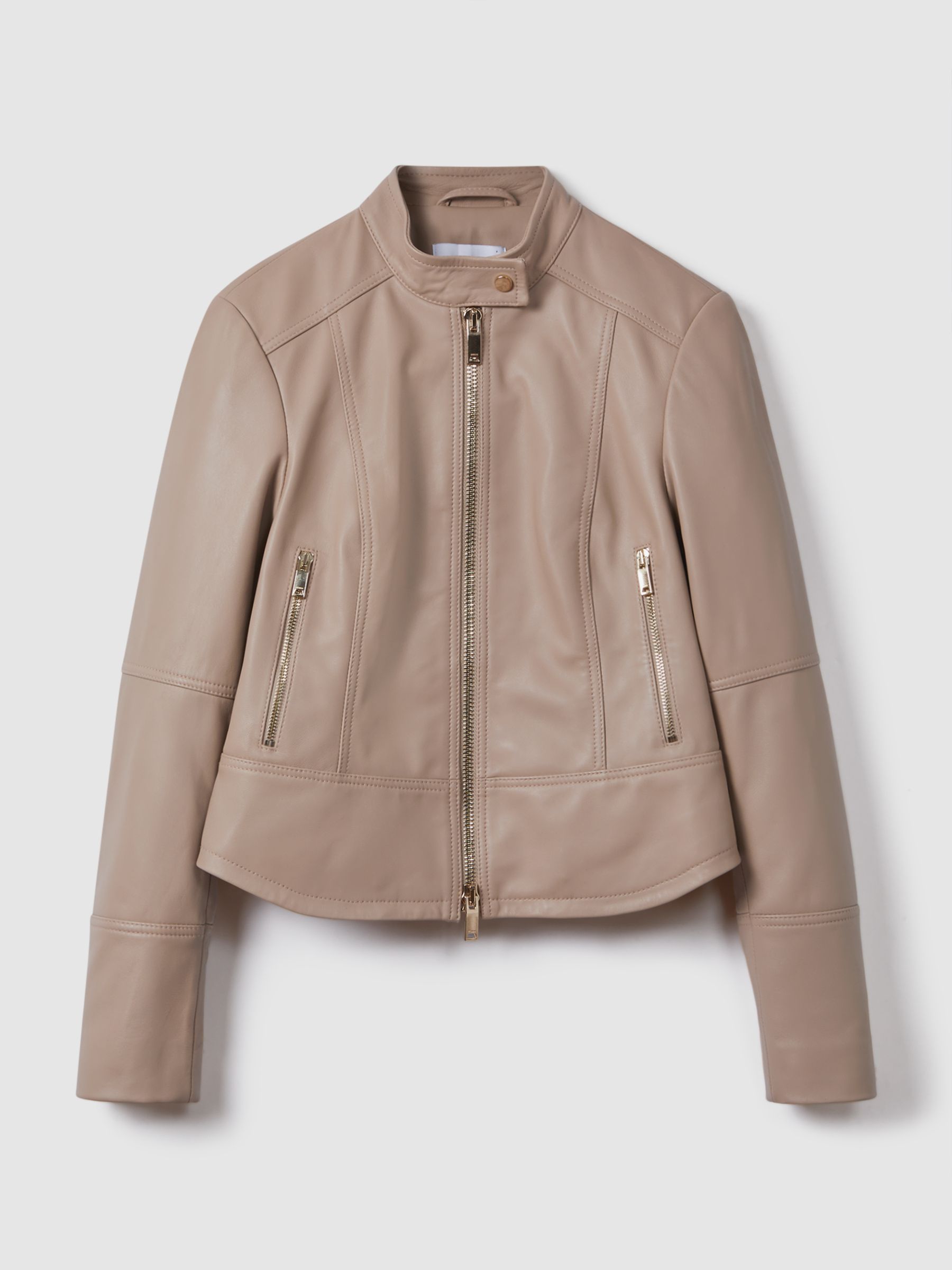 Leather Zip-Front Jacket in Neutral - Image 2 of 7